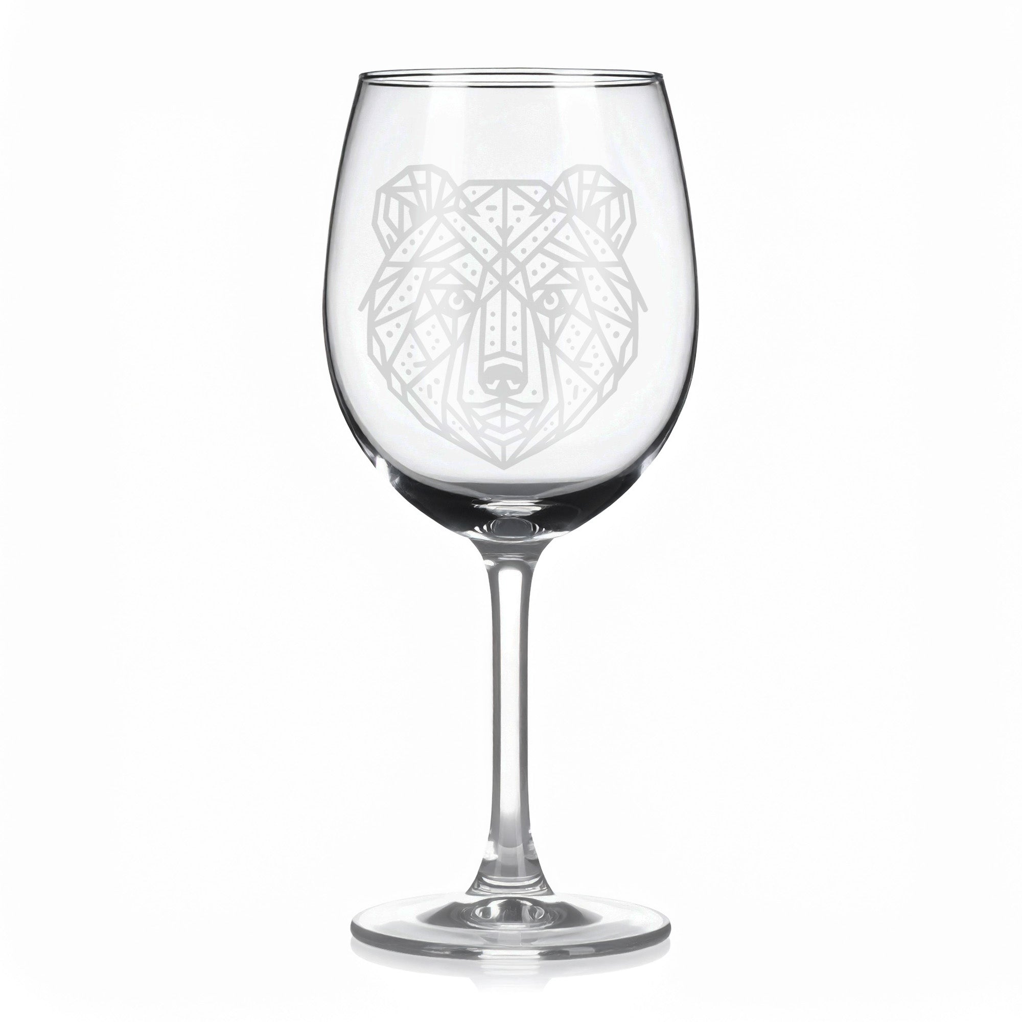 Sklenice na víno s geometrickými motivy zvířat – medvěd (jemná geometrie)