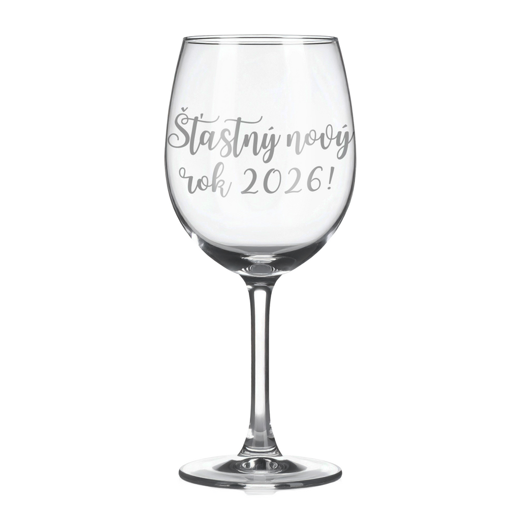 Sklenice na víno s gravírovaným textem Šťastný nový rok 2026!