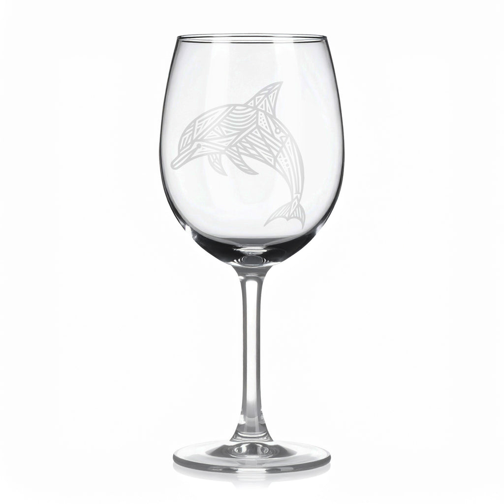Sklenice na víno s geometrickými motivy zvířat – delfín (dynamický)