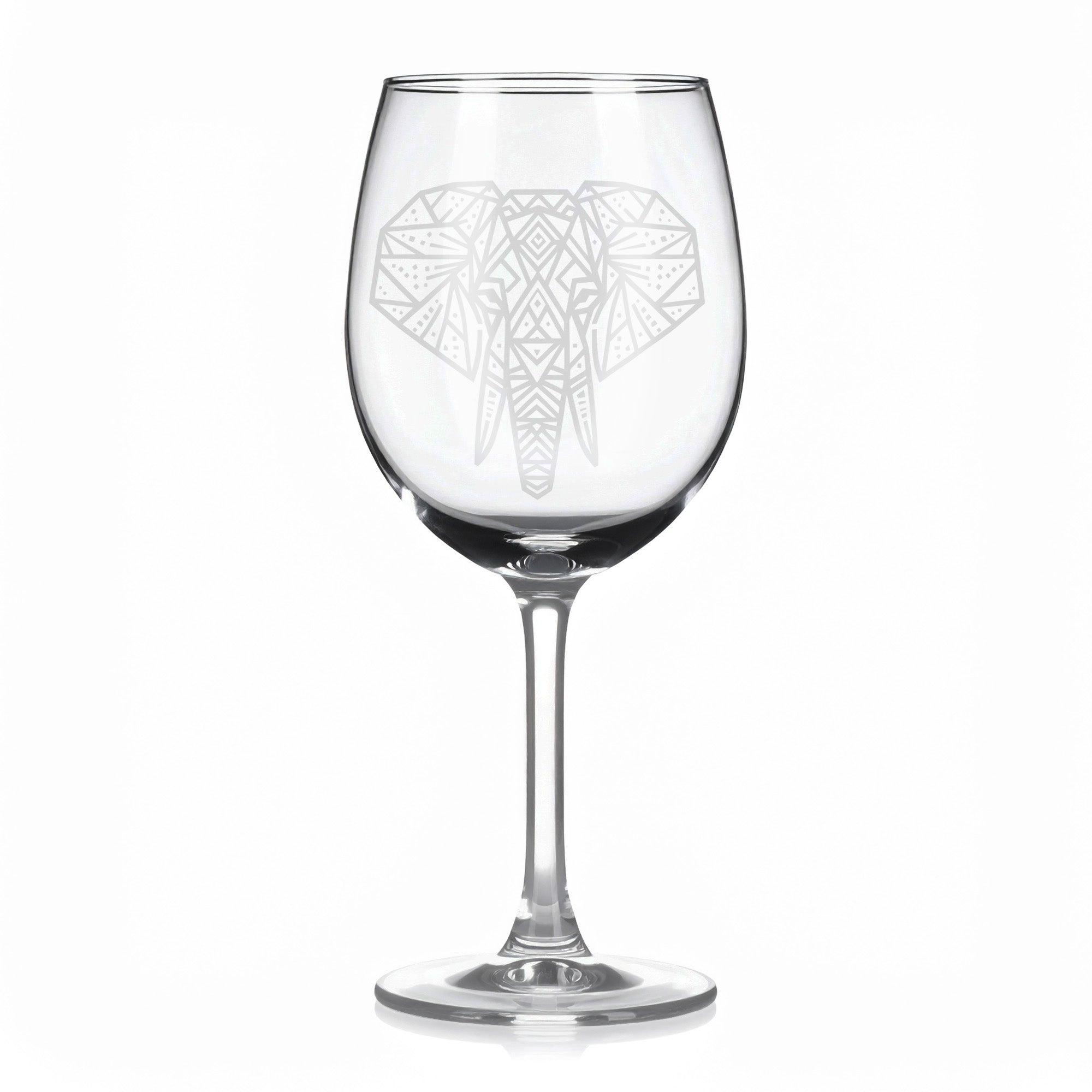 Sklenice na víno s geometrickými motivy zvířat – slon (hlava)