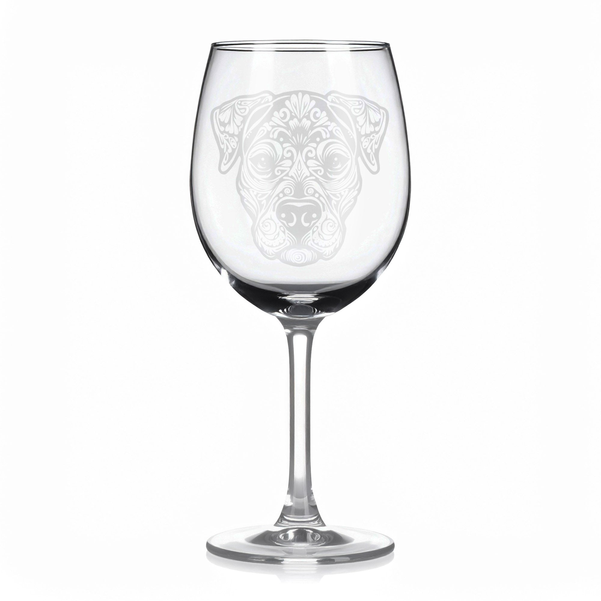 Sklenice na víno s gravírováním mandaly psa – Oddanost a radost