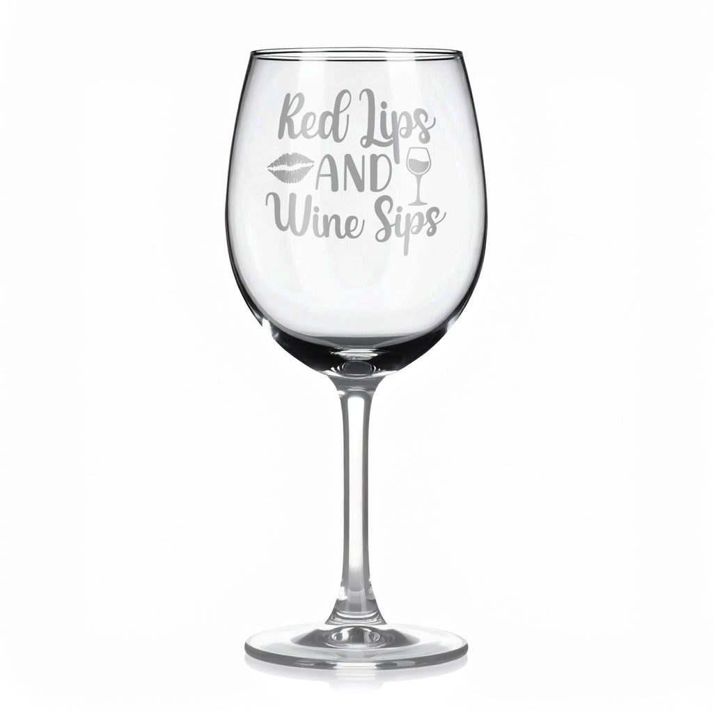 Vínová sklenka s gravírovým textem - Red lips and wine sips