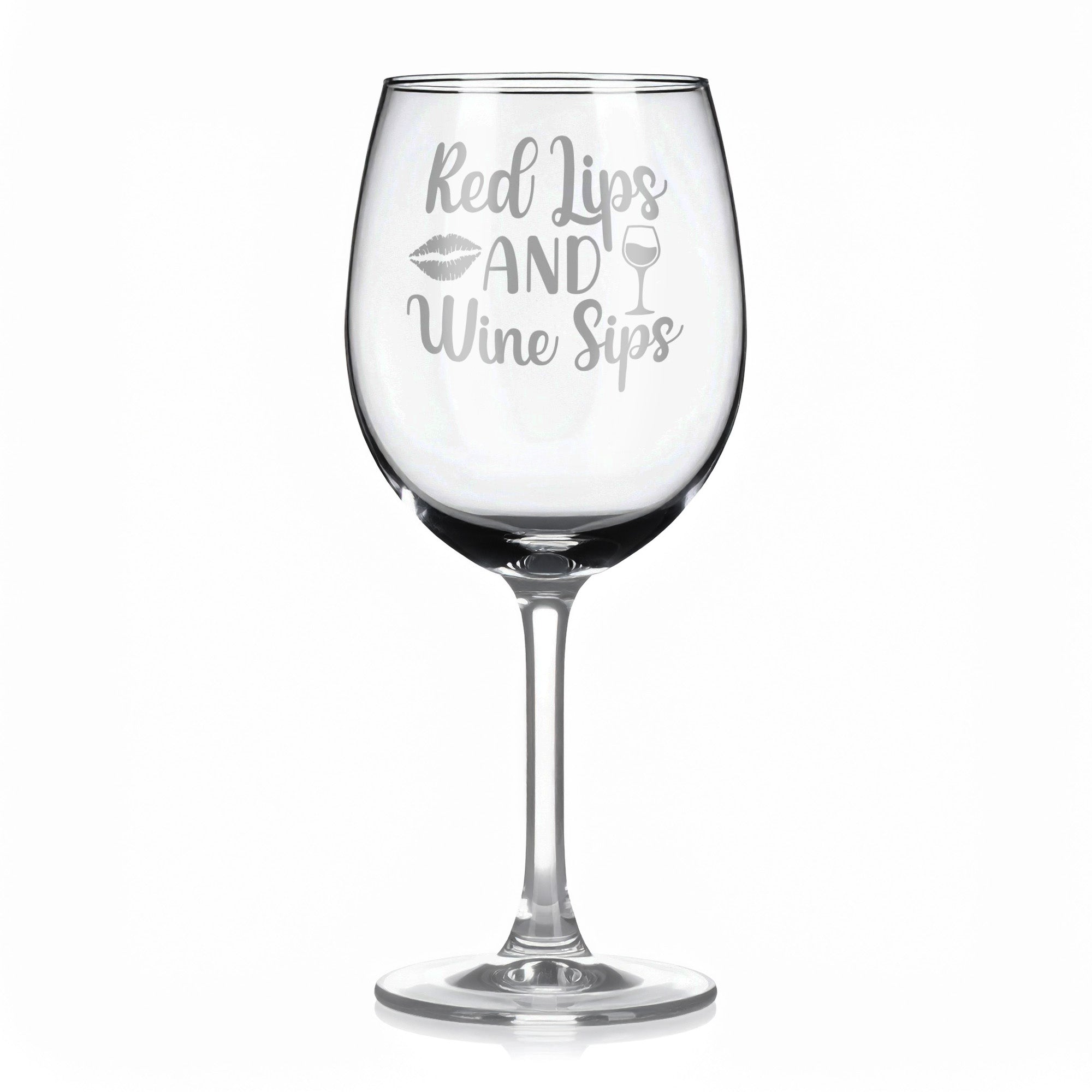 Vínová sklenka s gravírovým textem - Red lips and wine sips