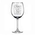 Vínová sklenka s gravírovým textem - Wine is my love language