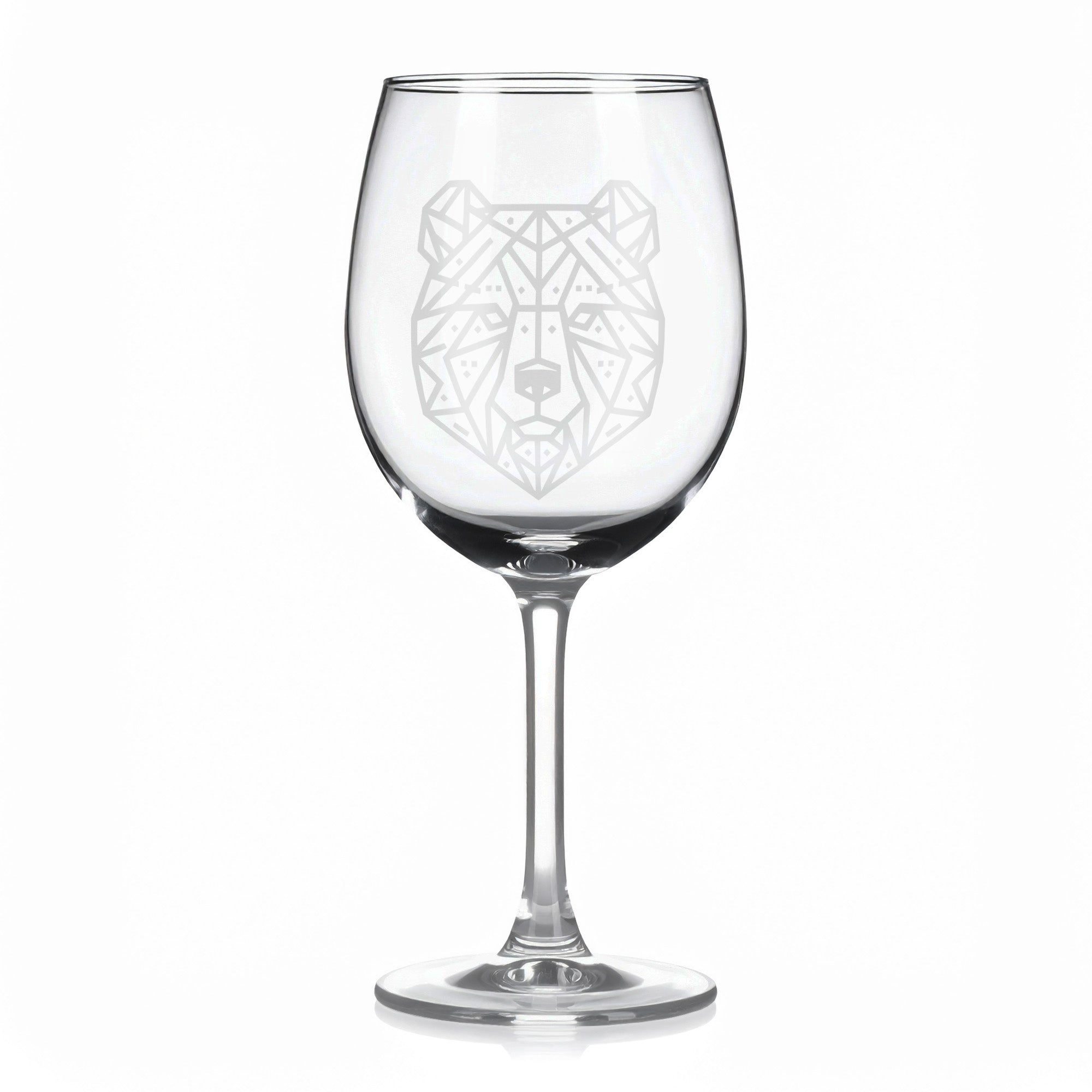 Sklenice na víno s geometrickými motivy zvířat – medvěd (hlava)