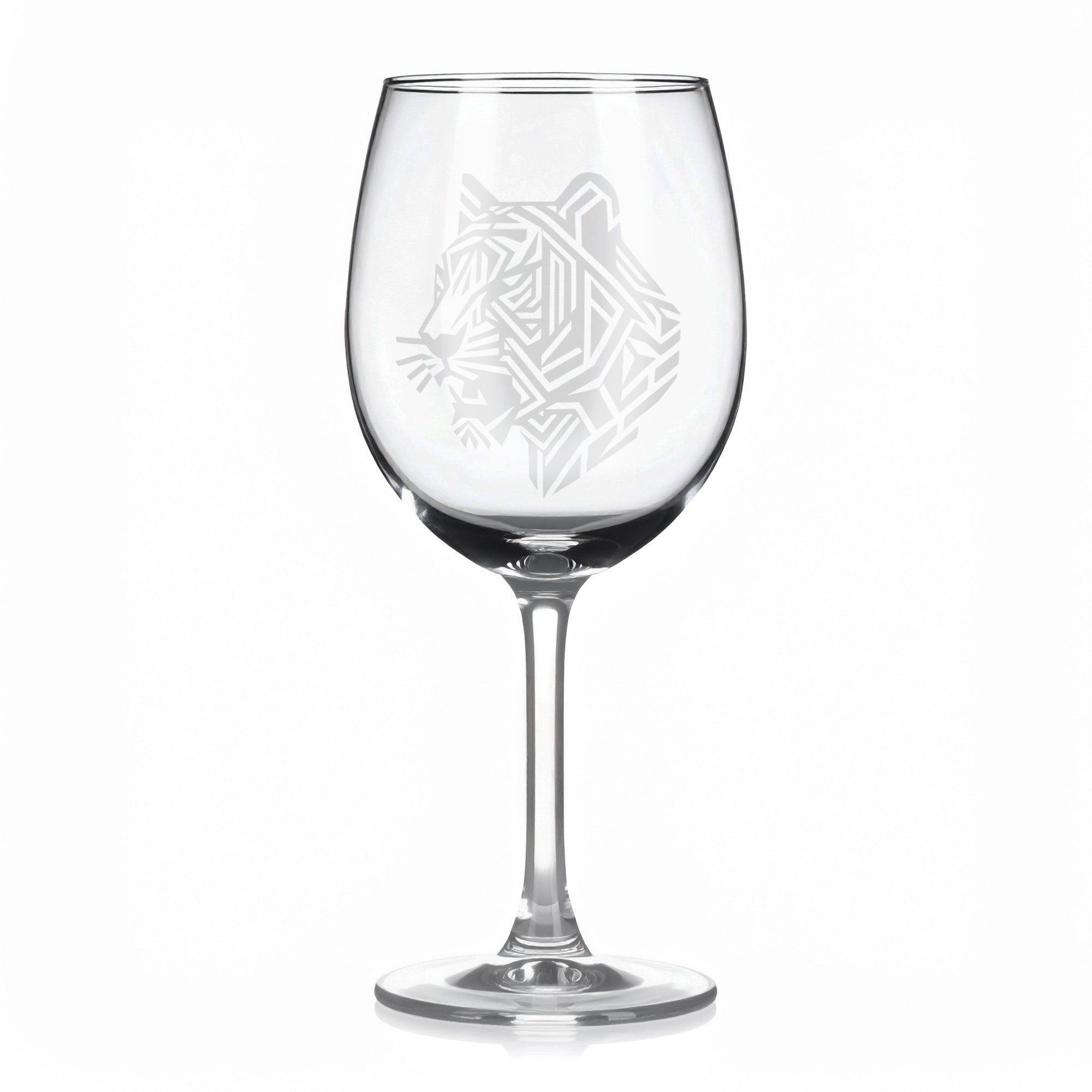 Sklenice na víno s geometrickými motivy zvířat – tygr (hlava)