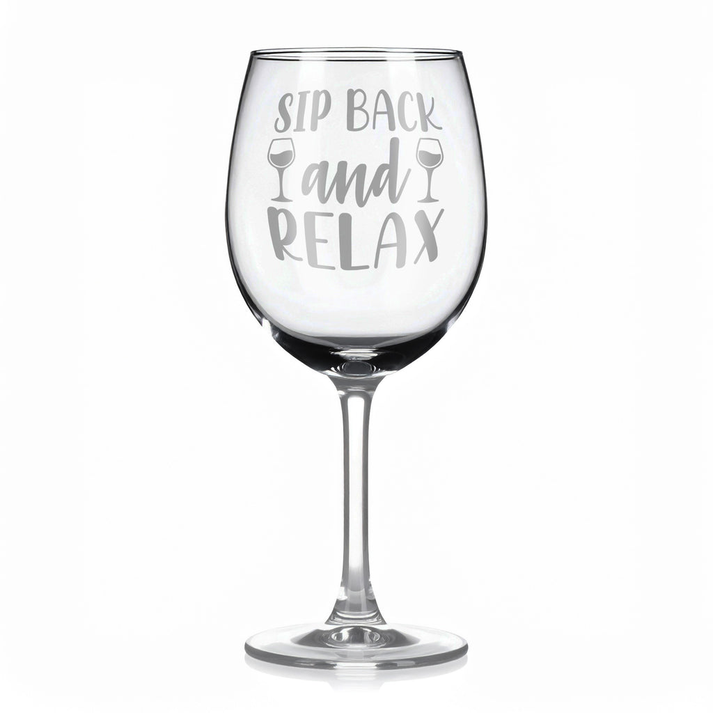 Vínová sklenka s gravírovým textem - Sip back and relax