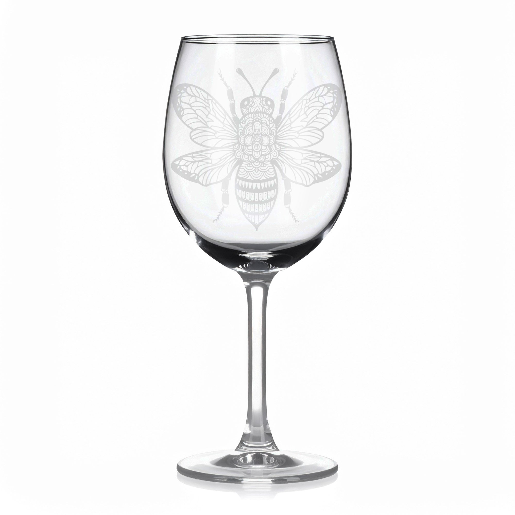 Sklenice na víno s gravírováním mandaly včely – Pracovitost a harmonie