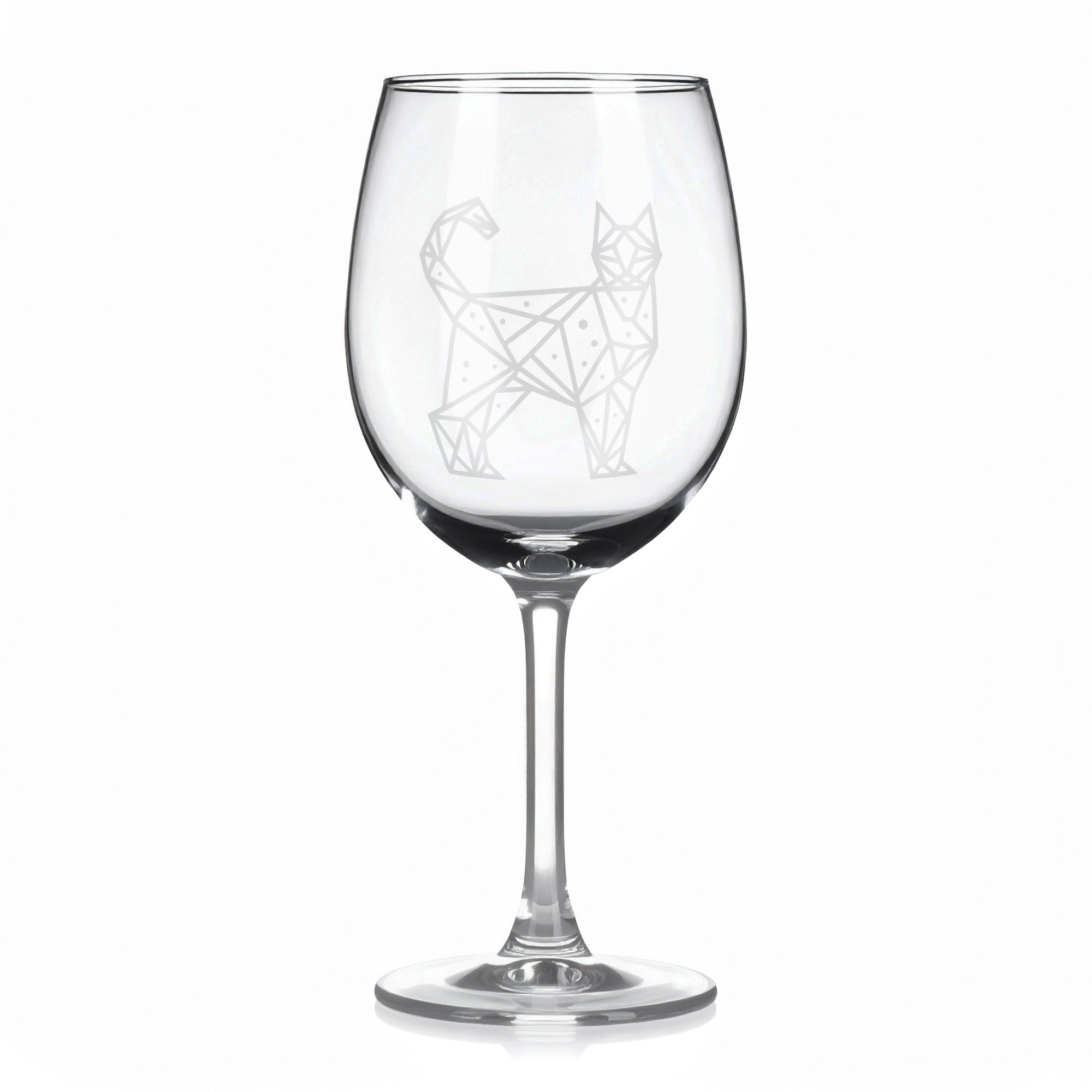 Sklenice na víno s geometrickými motivy zvířat – kočka (celá)