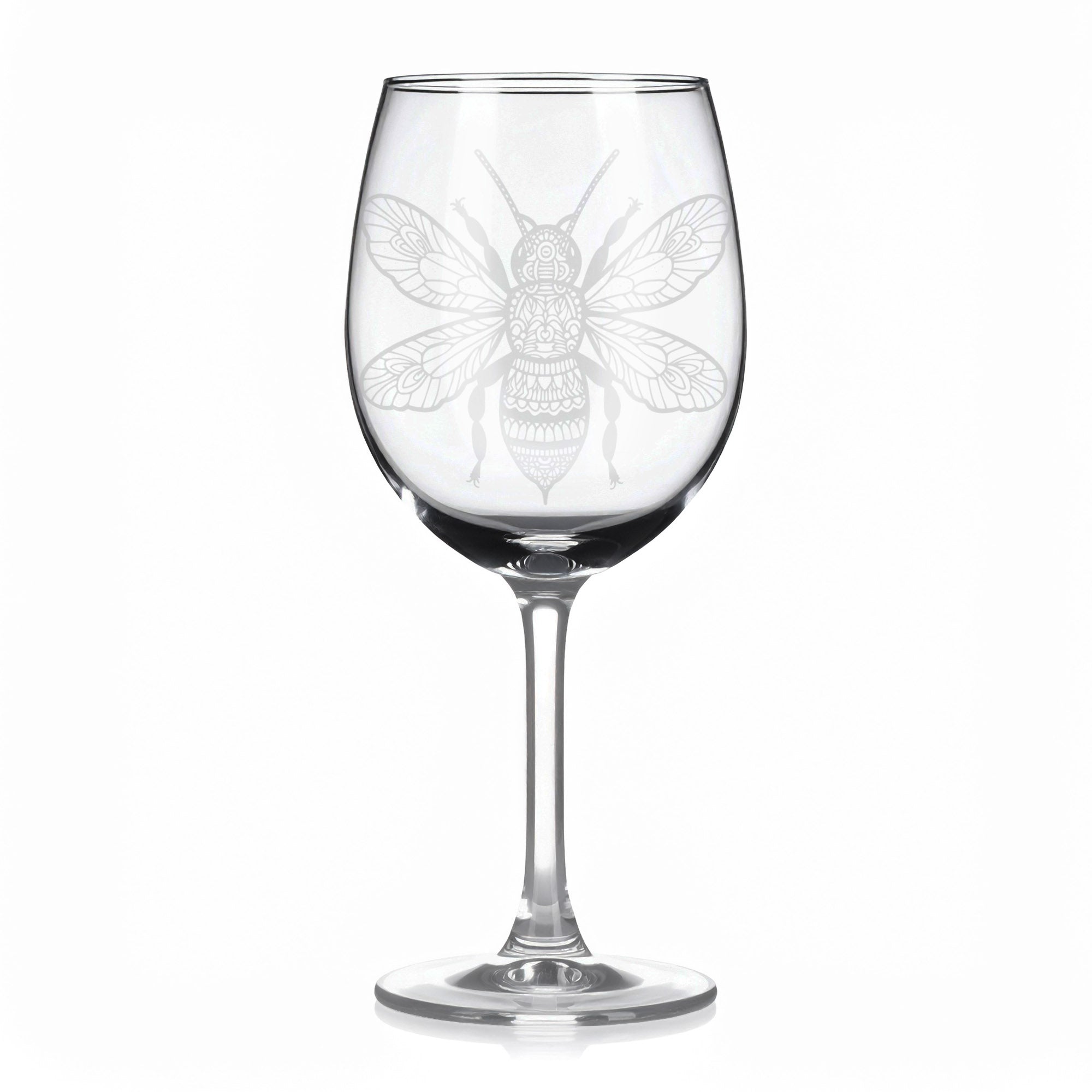 Sklenice na víno s gravírováním mandaly včely II – Síla společenství