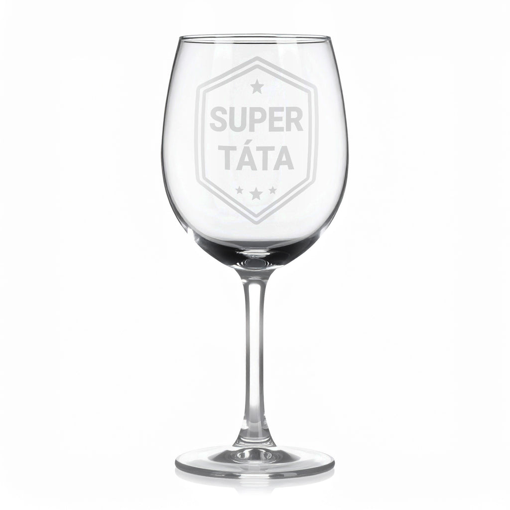 Sklenice na víno s gravírovaným textem „SUPER TÁTA“