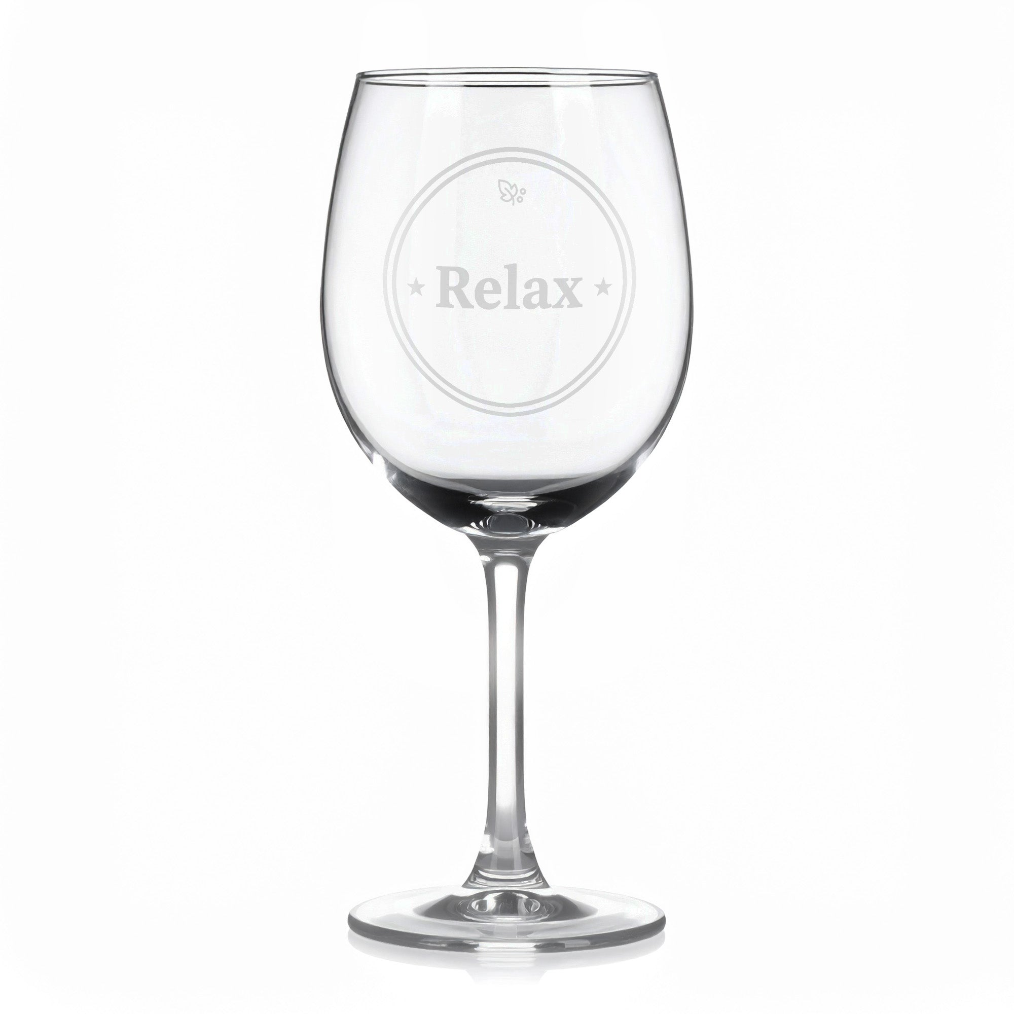 Sklenice na víno s gravírovaným textem „Relax“