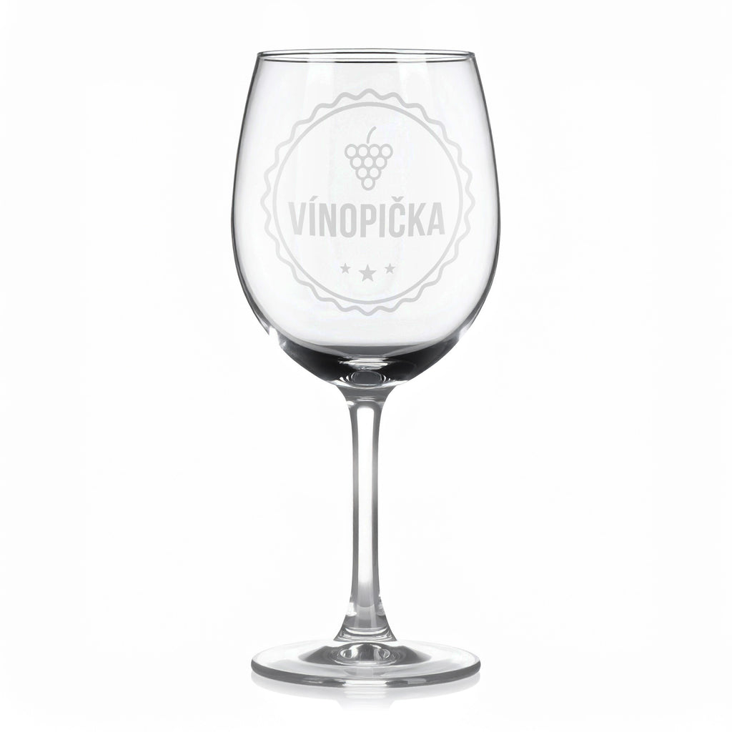 Sklenice na víno s gravírovaným textem „VÍNOPIČKA“
