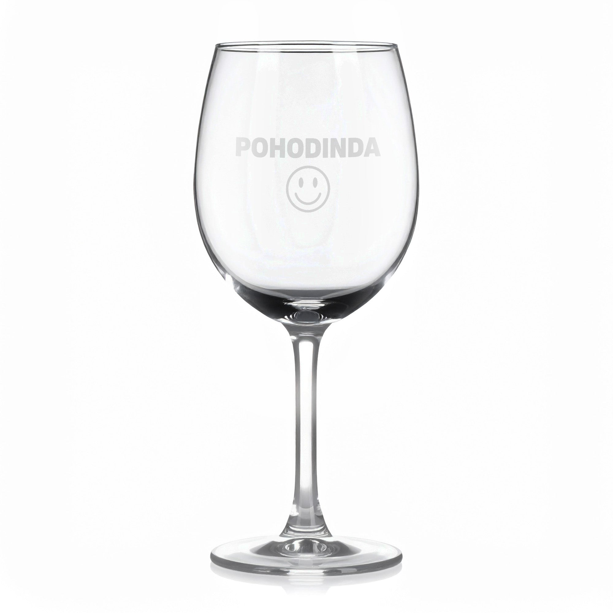 Sklenice na víno s gravírovaným textem „POHODINDA – varianta B“