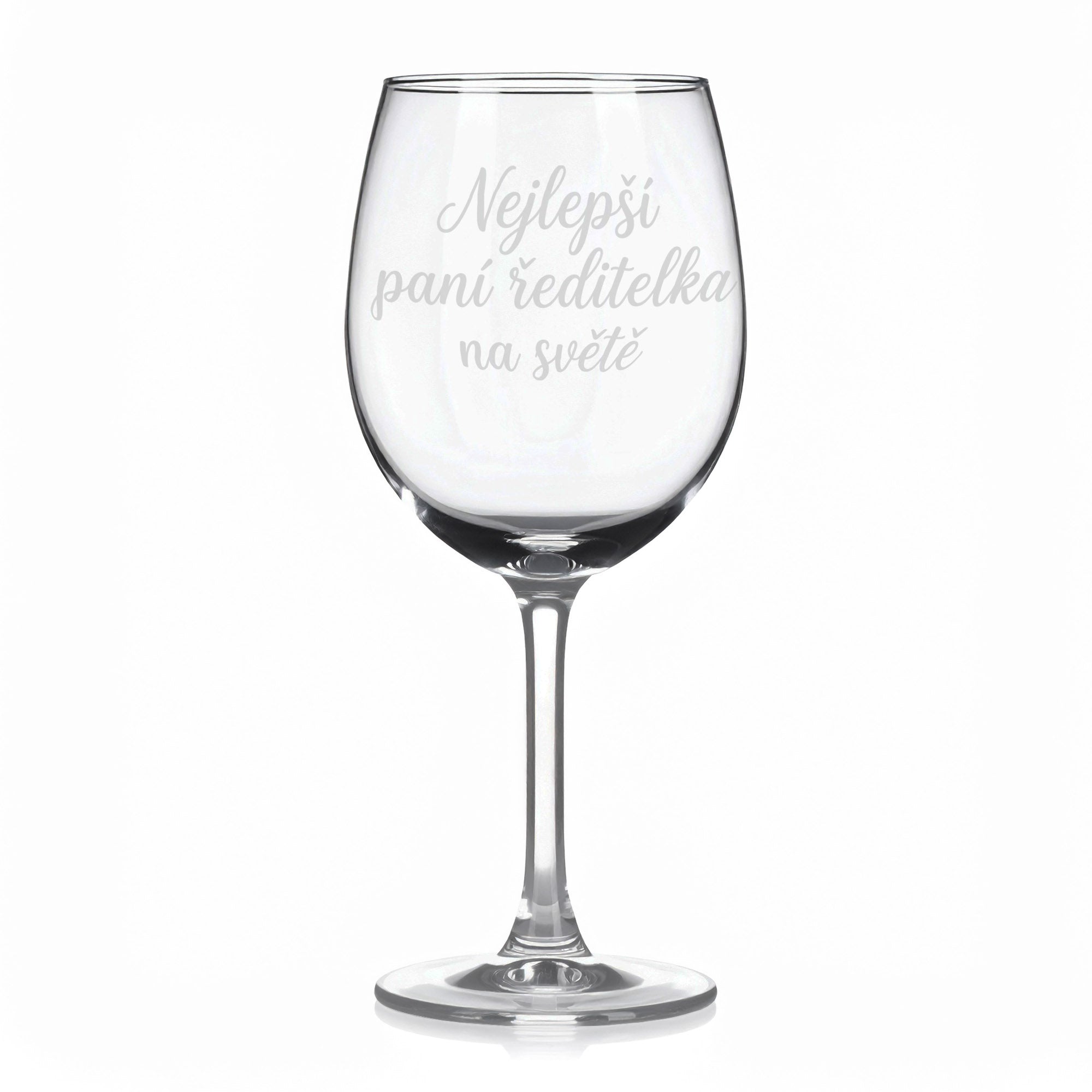 Sklenice na víno s gravírovaným textem „Nejlepší paní ředitelka na světě“