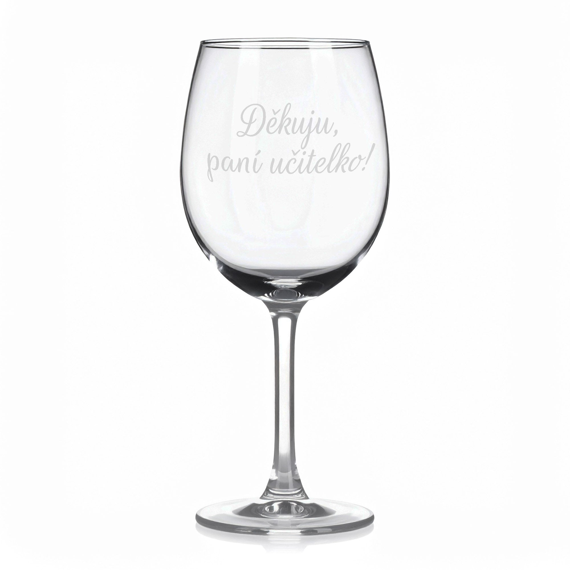 Sklenice na víno s gravírovaným textem „Děkuju, paní učitelko!“