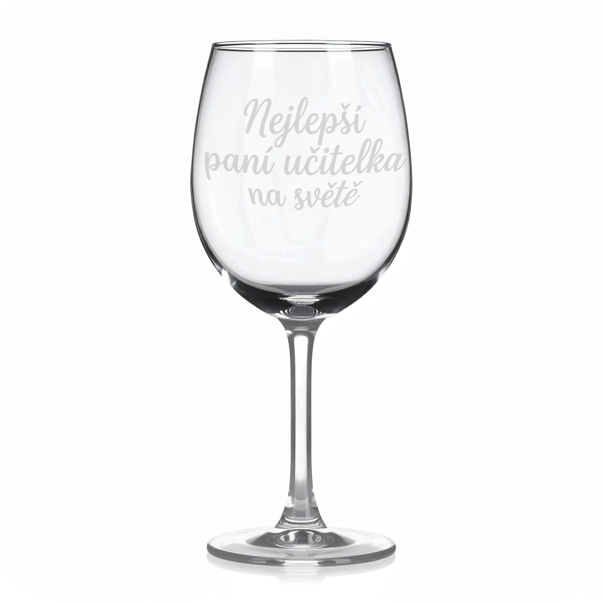 Sklenice na víno s gravírovaným textem „Nejlepší paní učitelka na světě“
