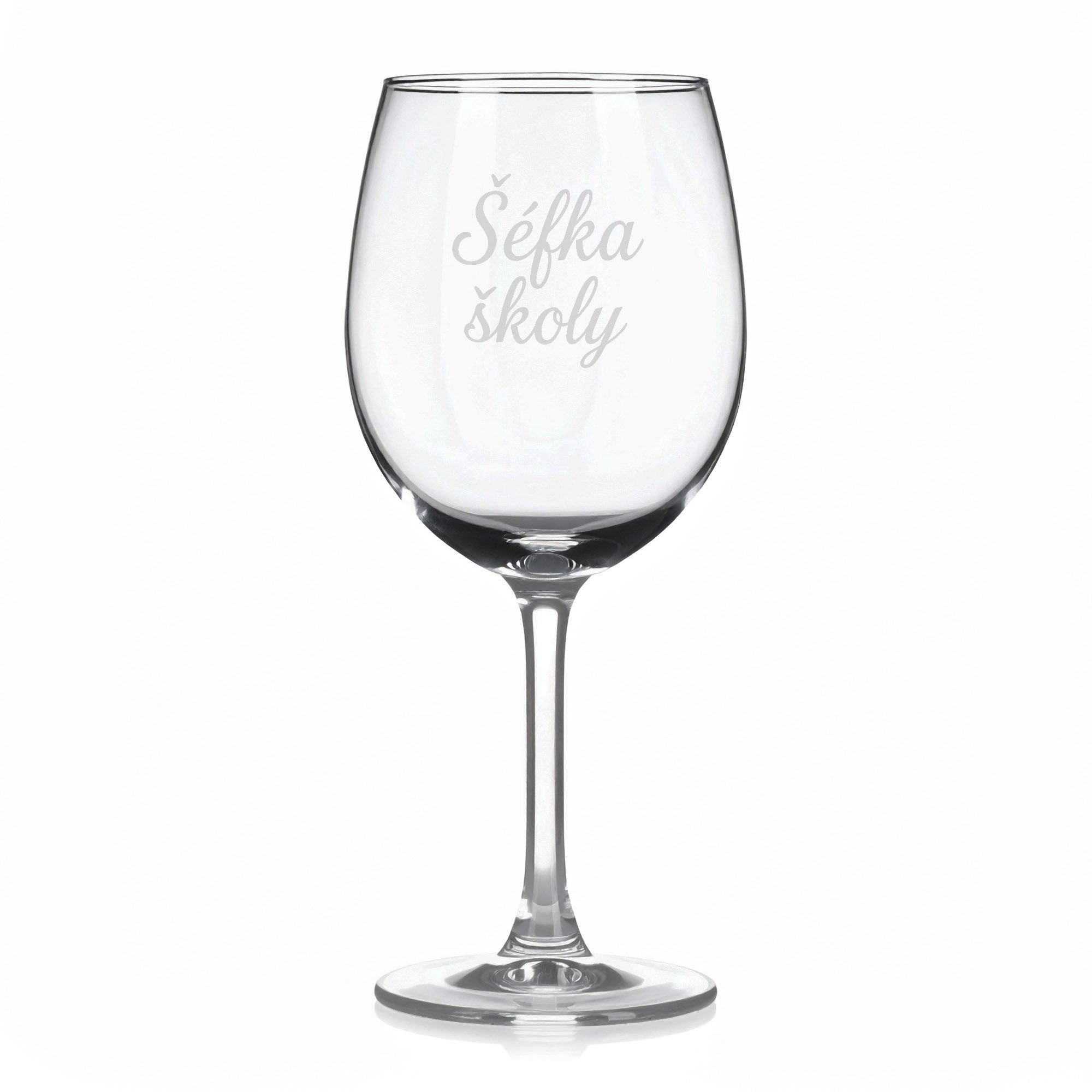 Sklenice na víno s gravírovaným textem „Šéfka školy“