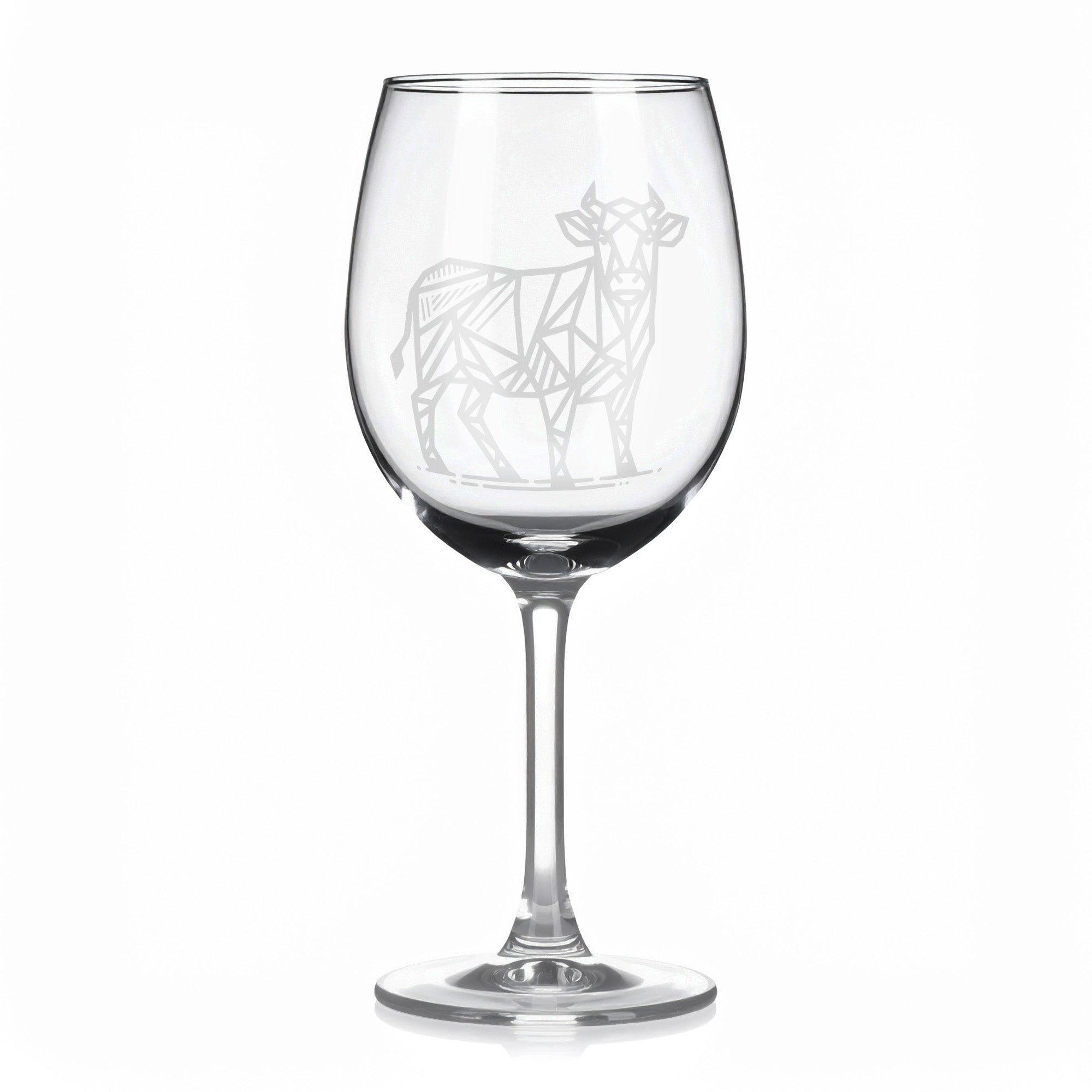 Sklenice na víno s geometrickými motivy zvířat – kráva (celá)