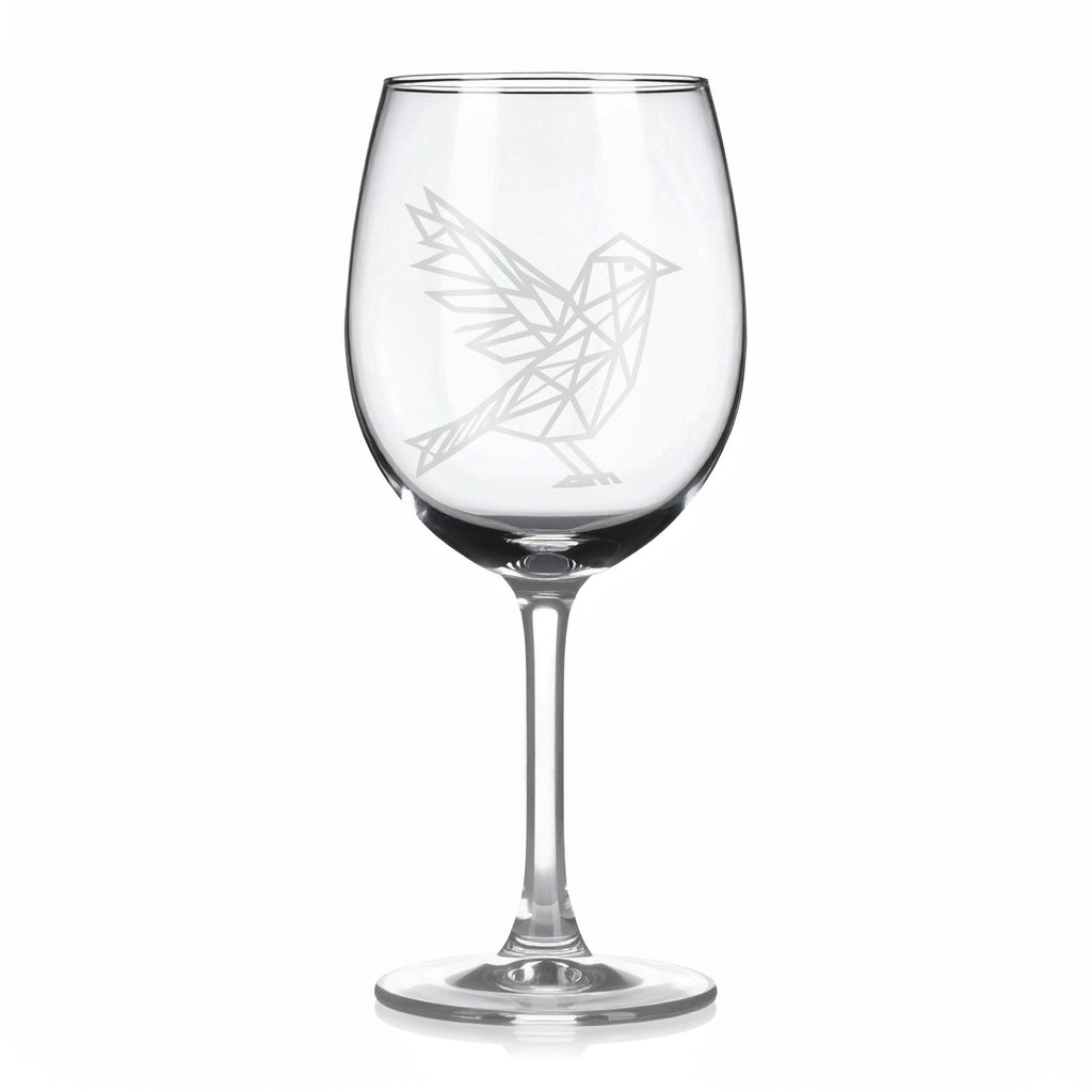 Sklenice na víno s geometrickými motivy zvířat – pták (celý)