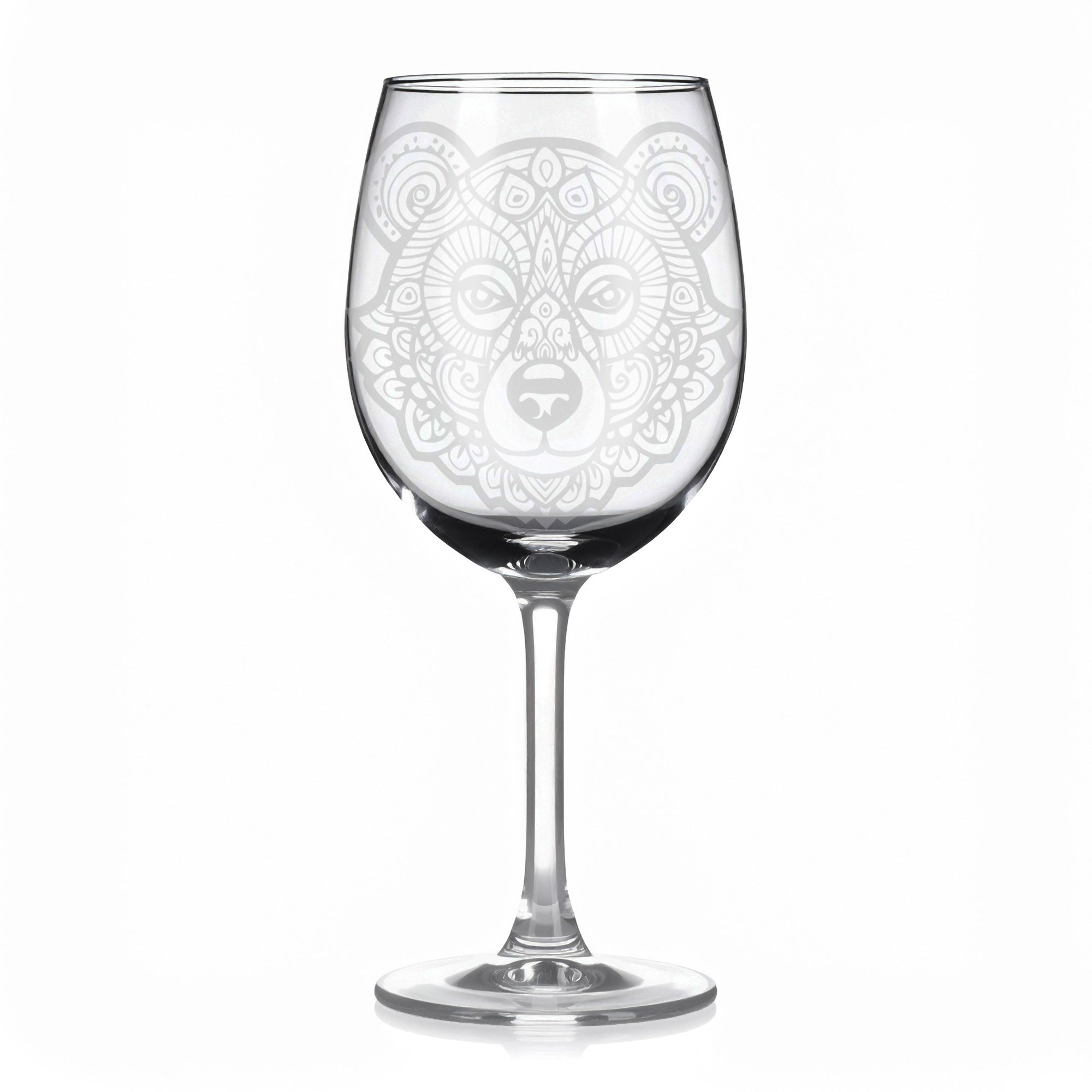 Sklenice na víno s gravírováním mandaly medvěda – Strážce přírody