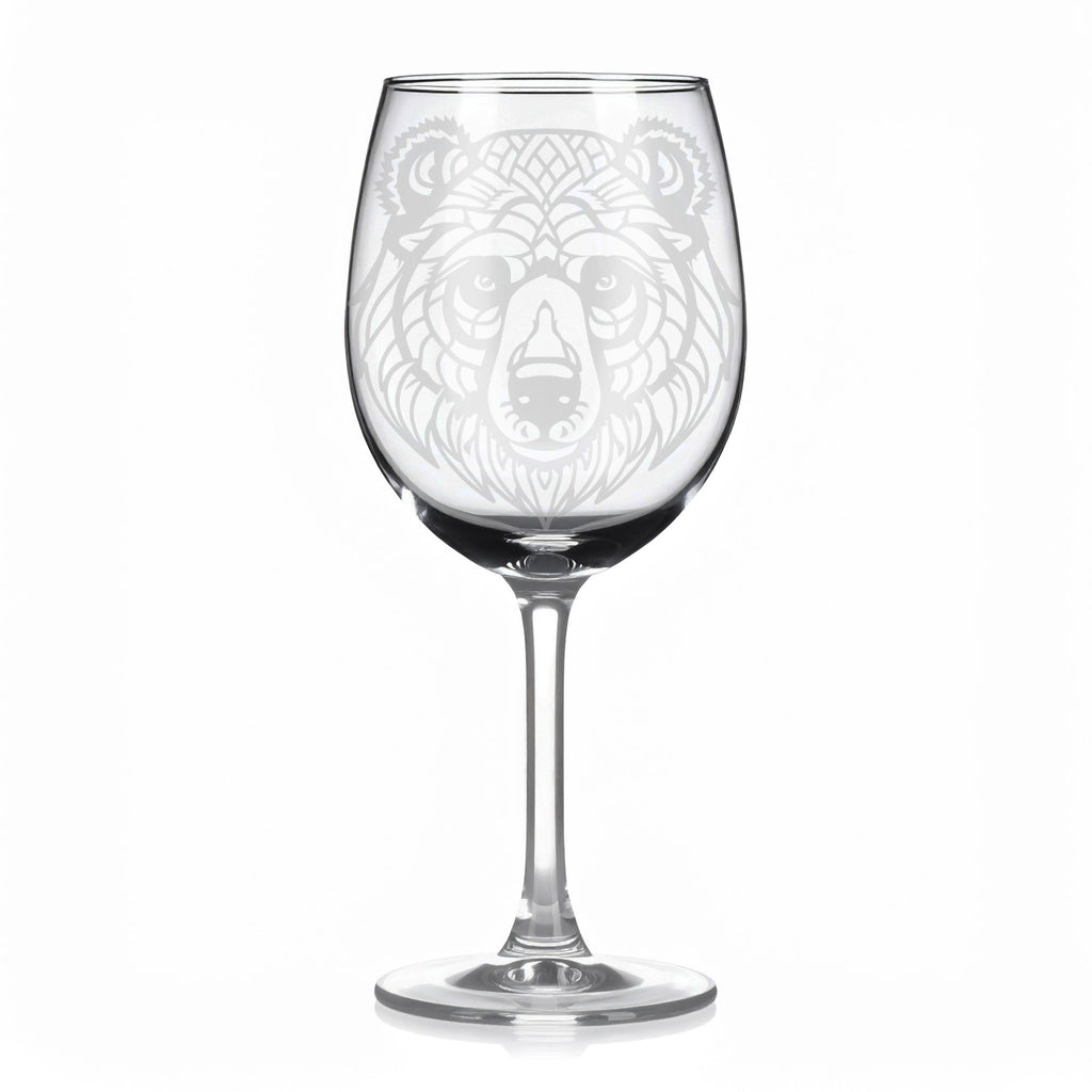Sklenice na víno s gravírováním mandaly grizzlyho – Síla a odolnost