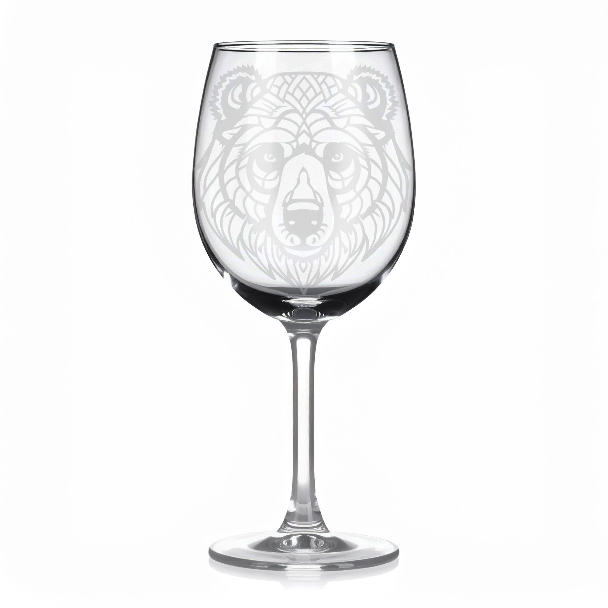 Sklenice na víno s gravírováním mandaly grizzlyho – Síla a odolnost