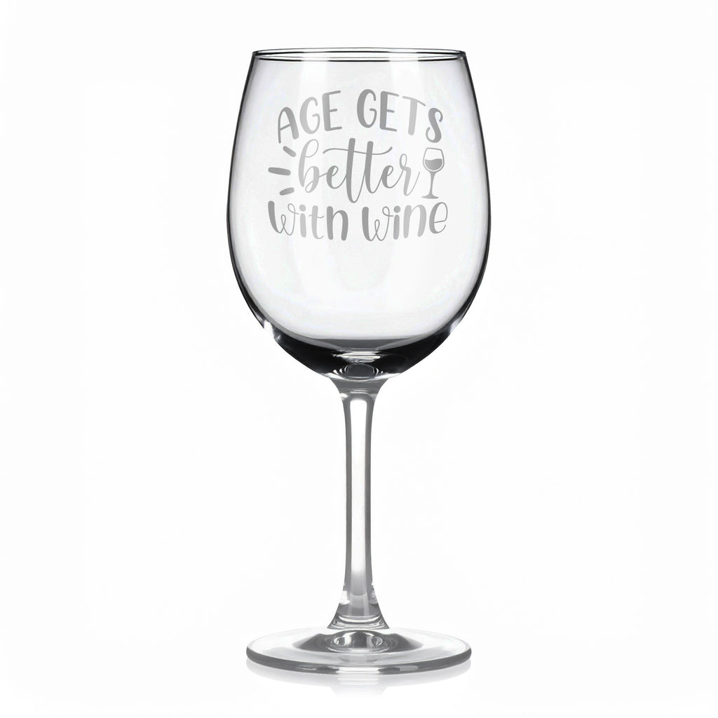 Vínová sklenka s gravírovým textem - Age gets better with wine