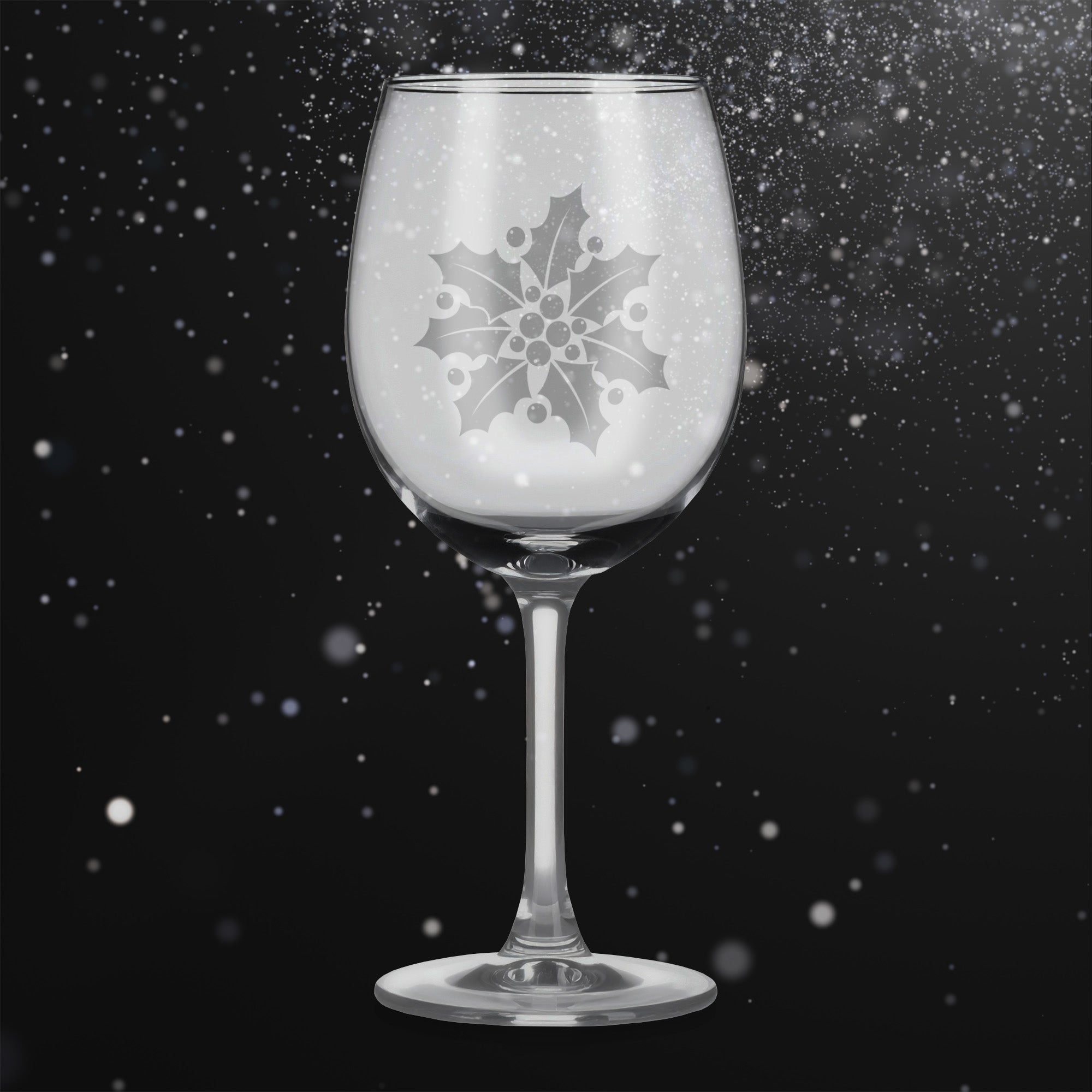 Sklenice na víno s gravírovaným motivem vánoční cesmíny