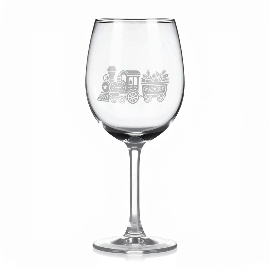 Sklenice na víno s gravírovaným motivem vánoční mašinky
