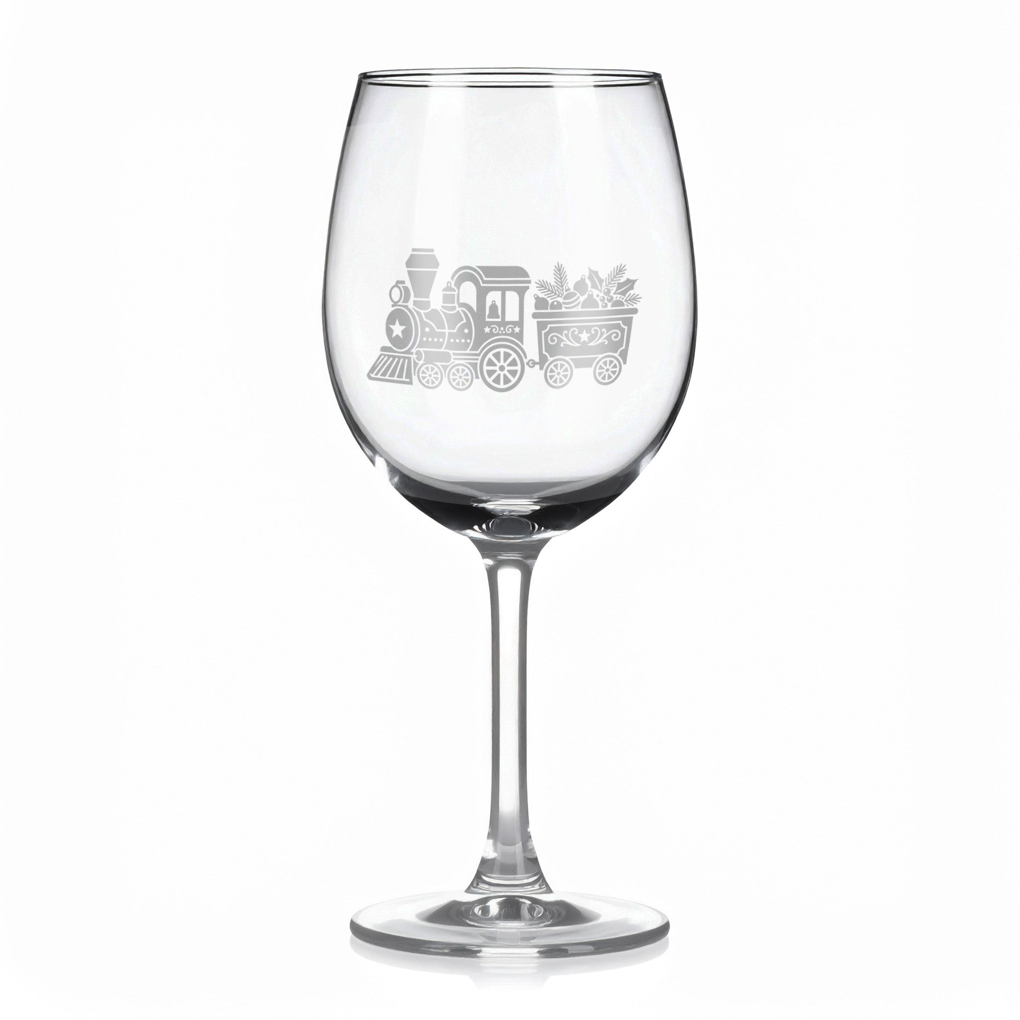 Sklenice na víno s gravírovaným motivem vánoční mašinky