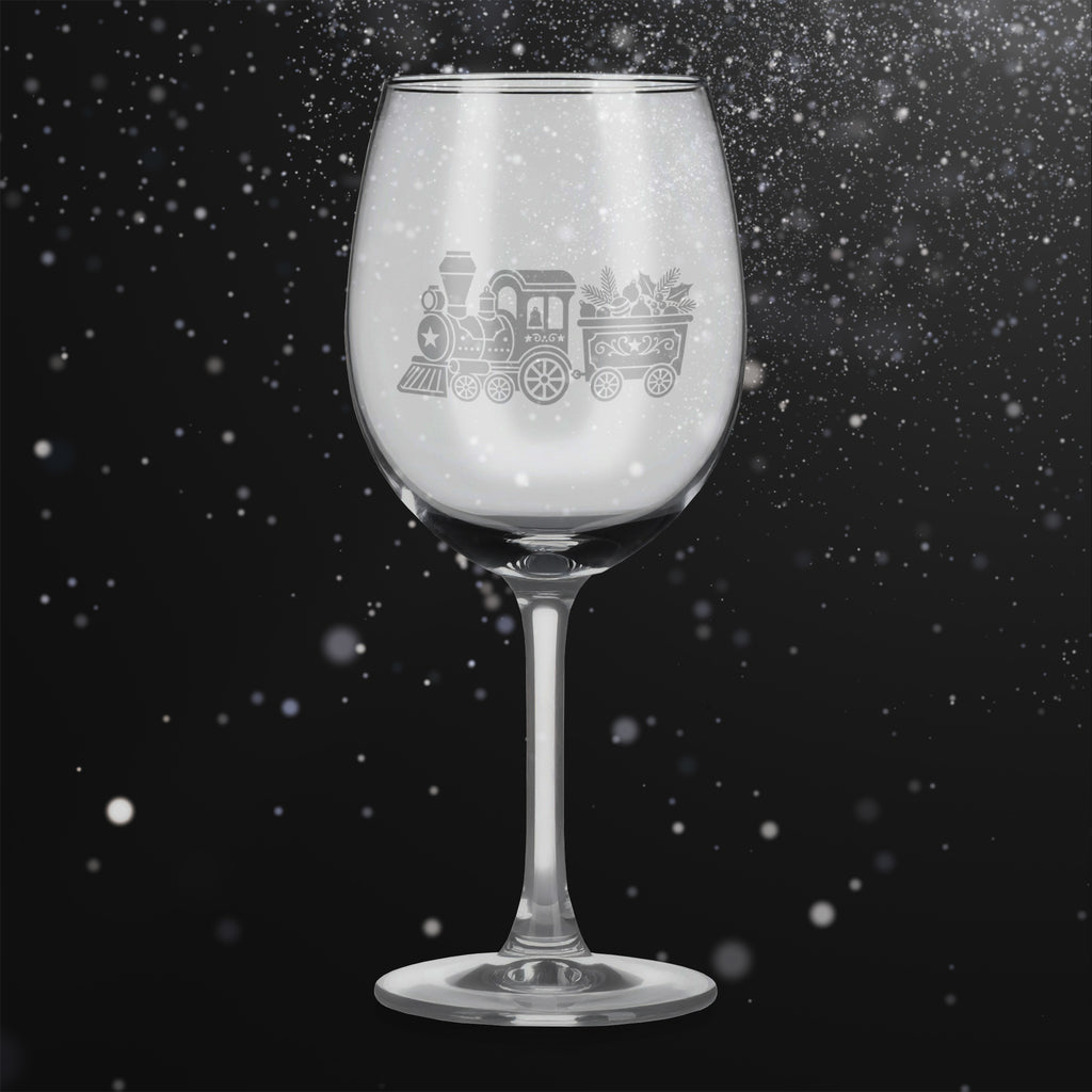 Sklenice na víno s gravírovaným motivem vánoční mašinky