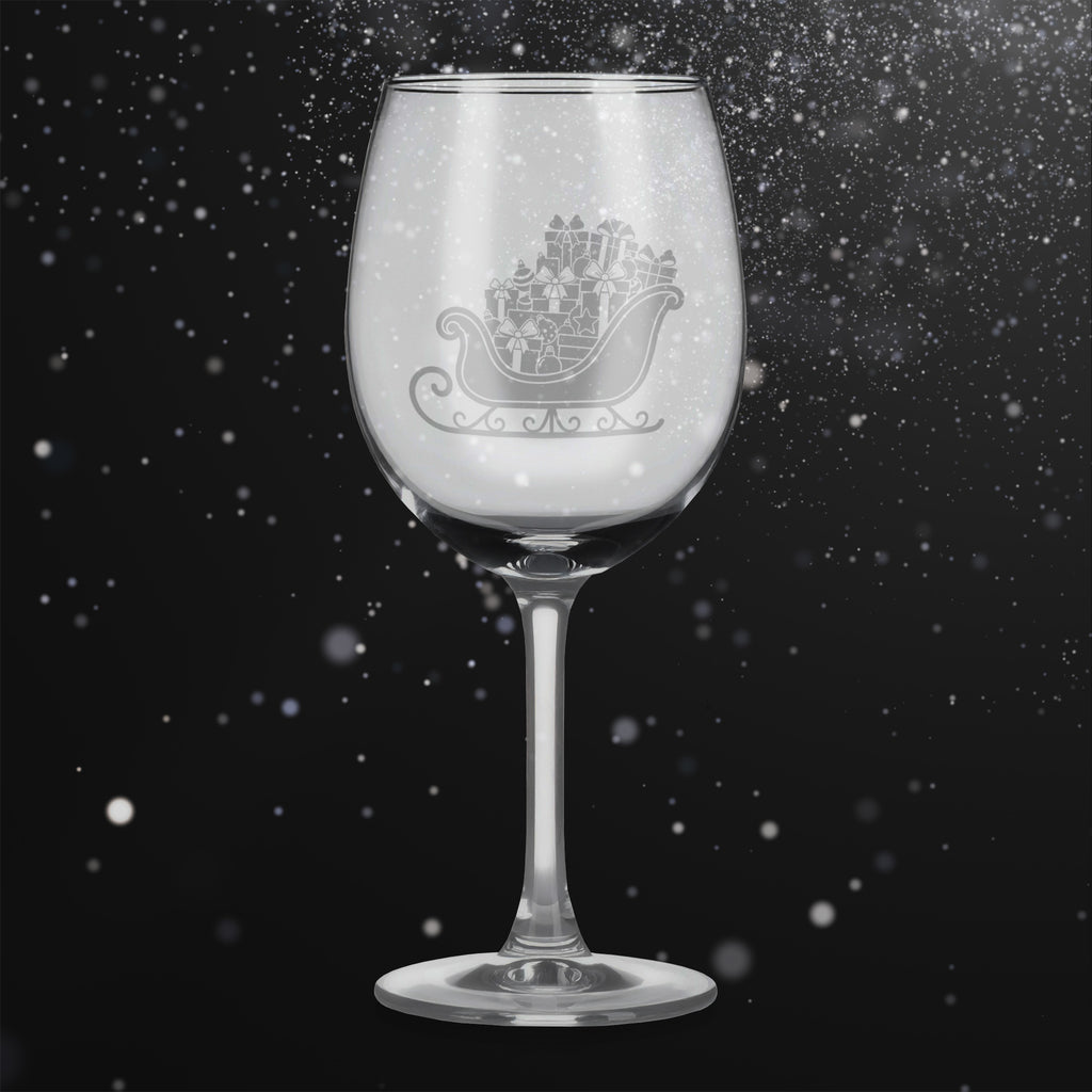 Sklenice na víno s gravírovaným motivem saní plných dárků – minimalistické