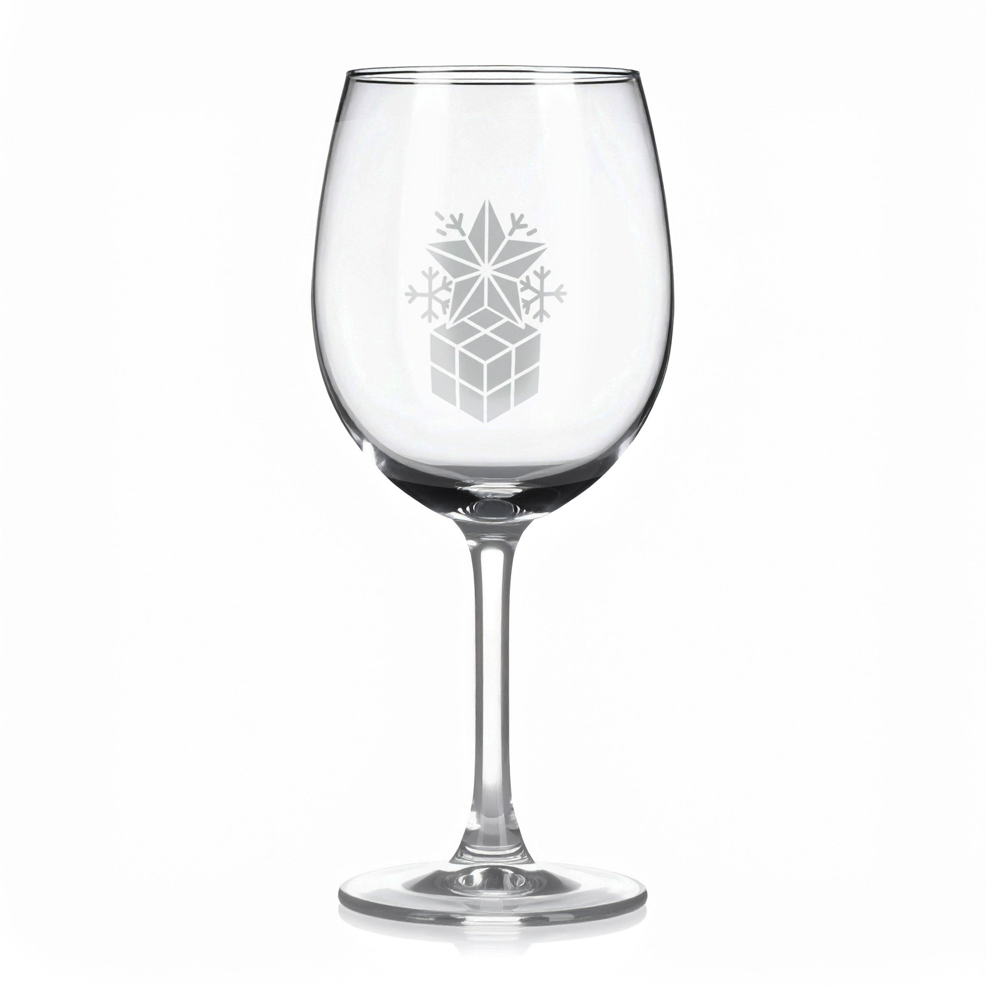 Sklenice na víno s gravírovaným motivem dárku s hvězdou a vločkami