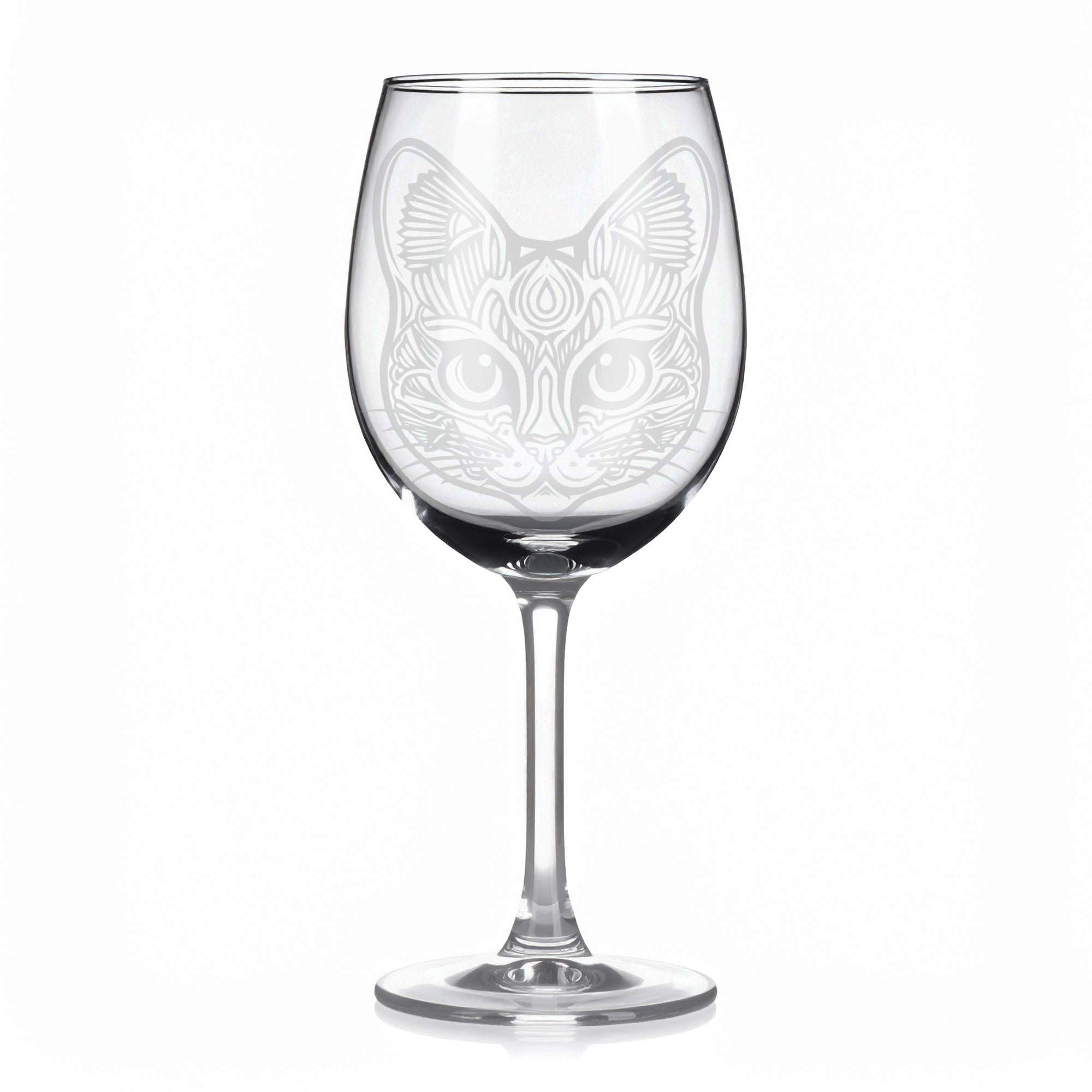 Sklenice na víno s gravírováním mandaly kočky II – Půvab a lehkost