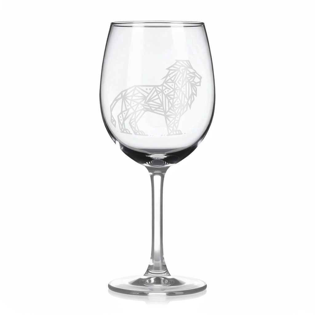 Sklenice na víno s geometrickými motivy zvířat – lev (celý)