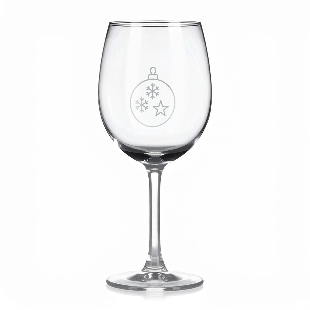 Sklenice na víno s gravírovaným motivem baňky s vločkou a hvězdou