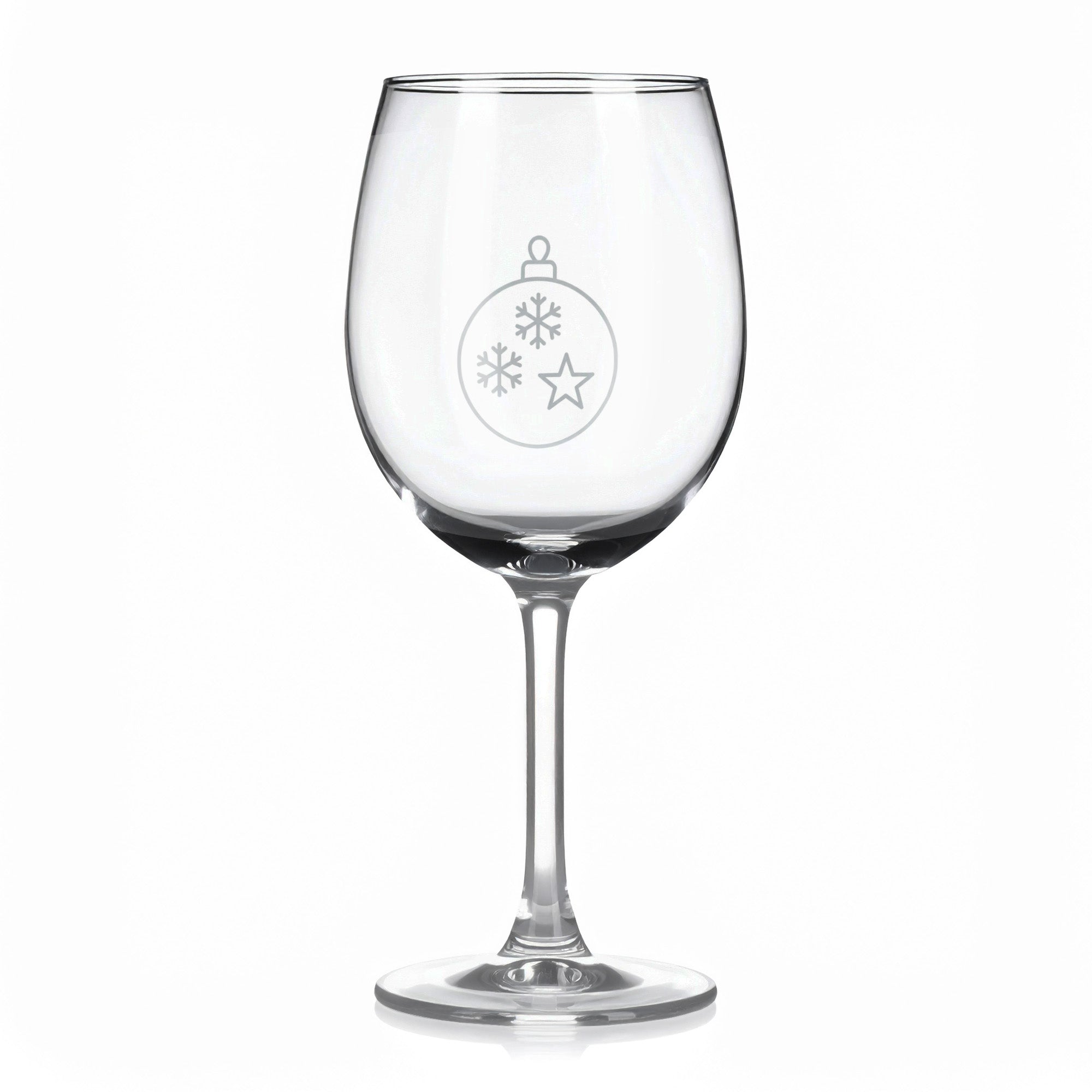 Sklenice na víno s gravírovaným motivem baňky s vločkou a hvězdou