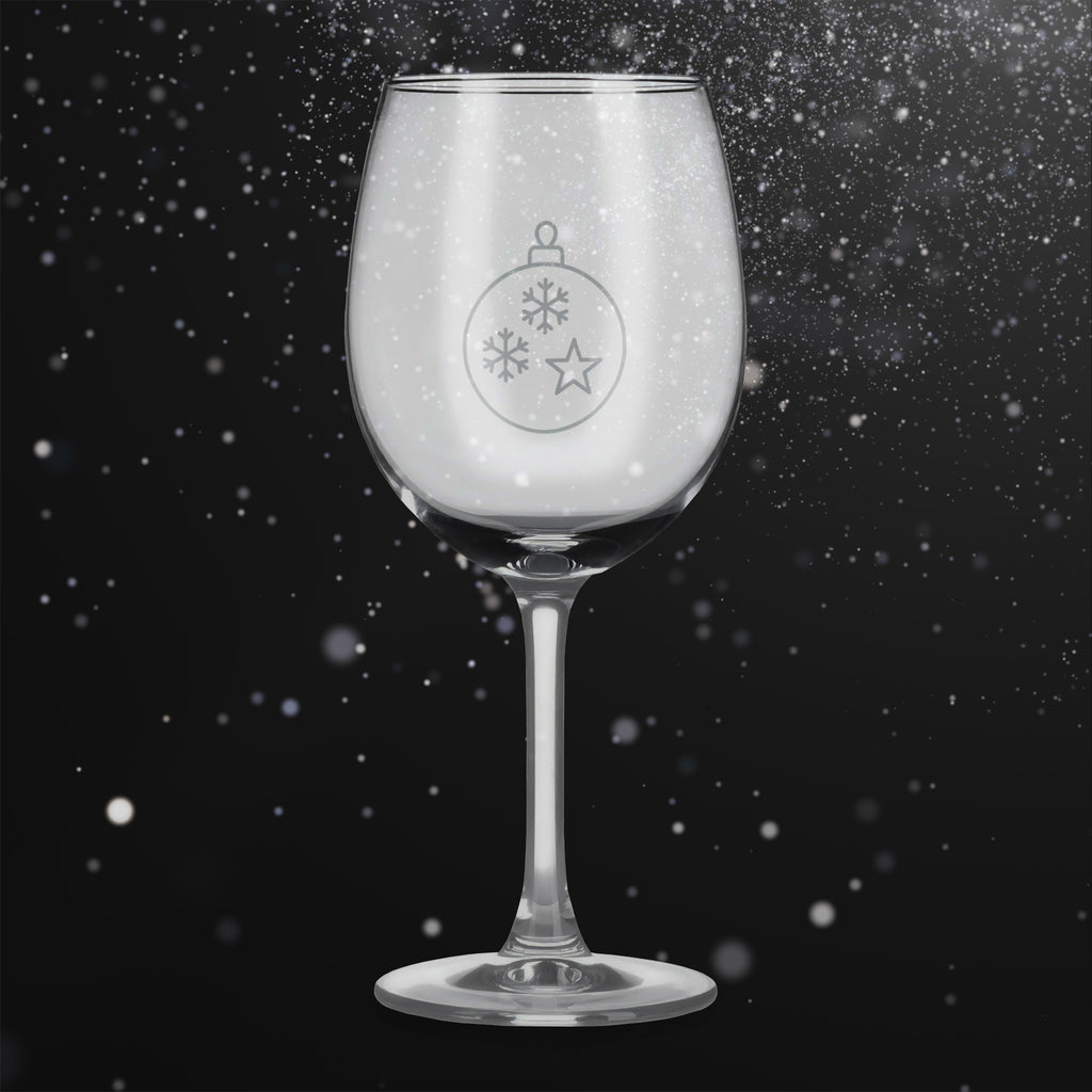 Sklenice na víno s gravírovaným motivem baňky s vločkou a hvězdou