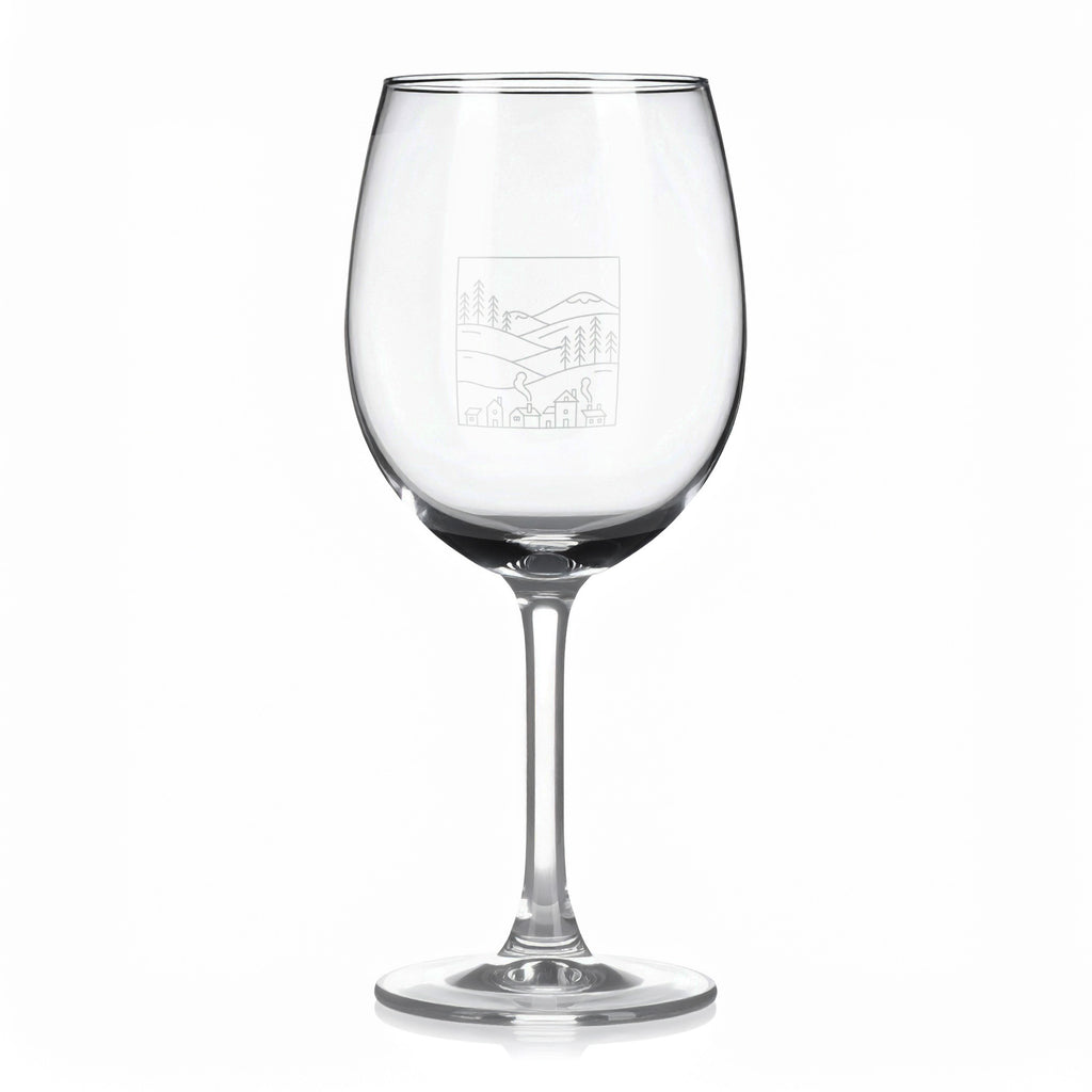 Sklenice na víno s gravírovaným motivem zimní krajina v rámečku