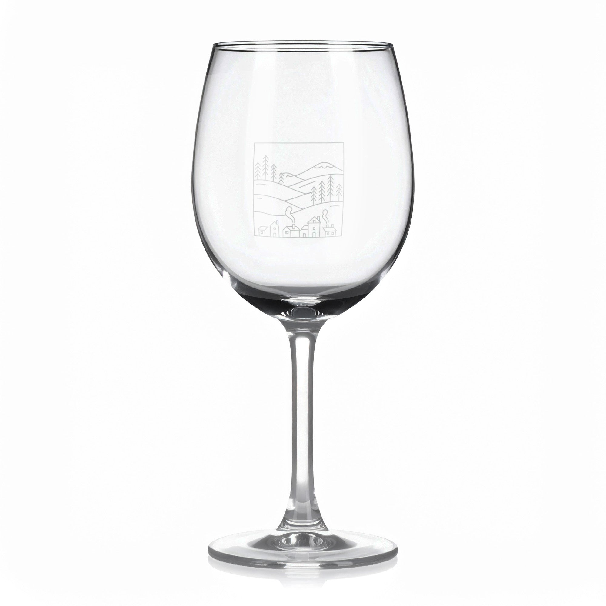 Sklenice na víno s gravírovaným motivem zimní krajina v rámečku