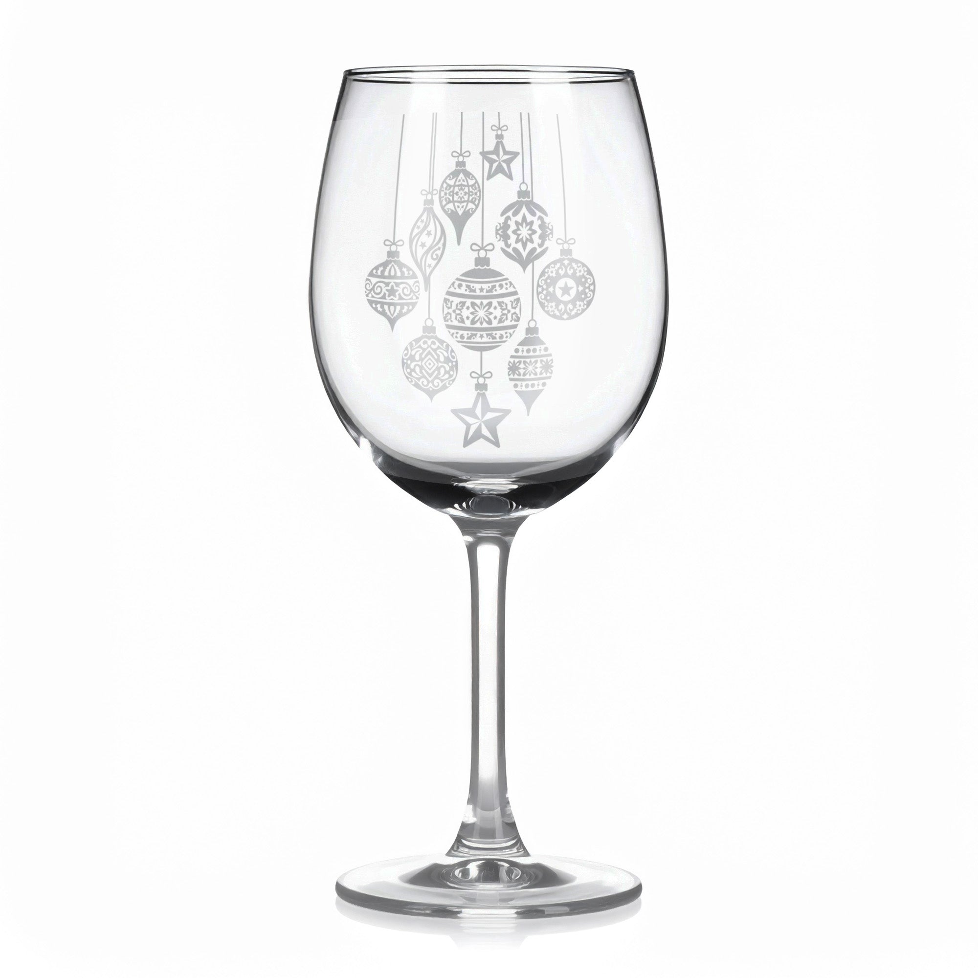 Sklenice na víno s gravírovaným motivem závěsných vánočních ozdob