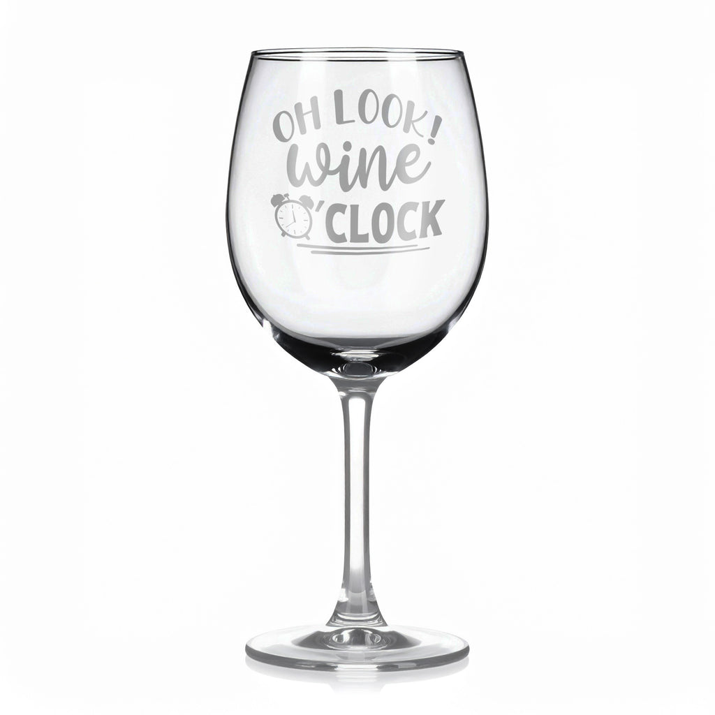 Vínová sklenka s gravírovým textem - Oh look! Wine o'clock