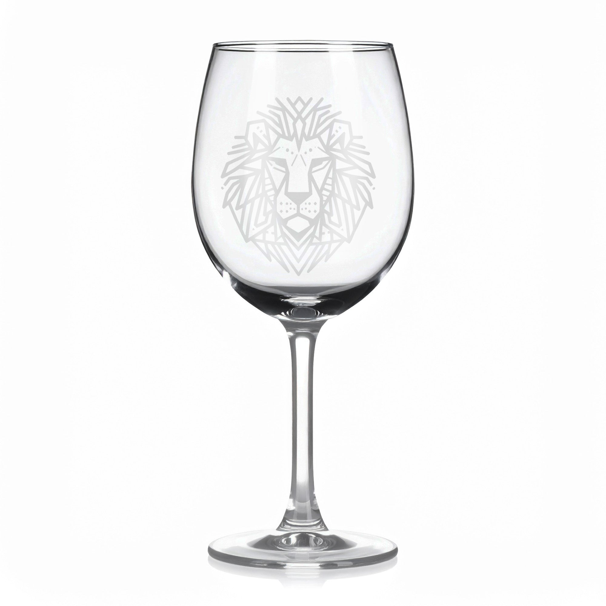 Sklenice na víno s geometrickými motivy zvířat – lev (hlava)