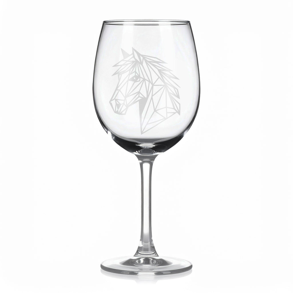 Sklenice na víno s geometrickými motivy zvířat – kůň (hlava)