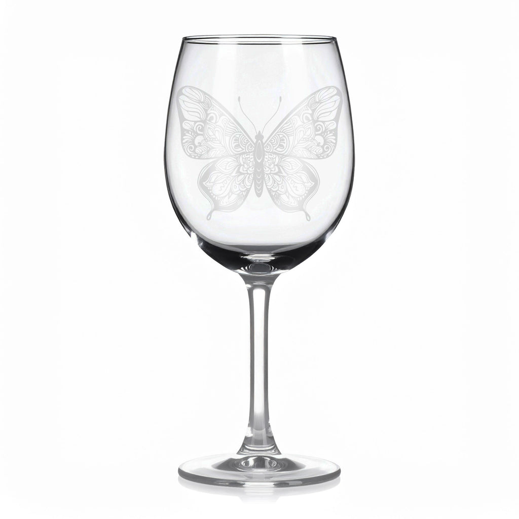 Sklenice na víno s gravírováním mandaly motýla II – Tanec svobody