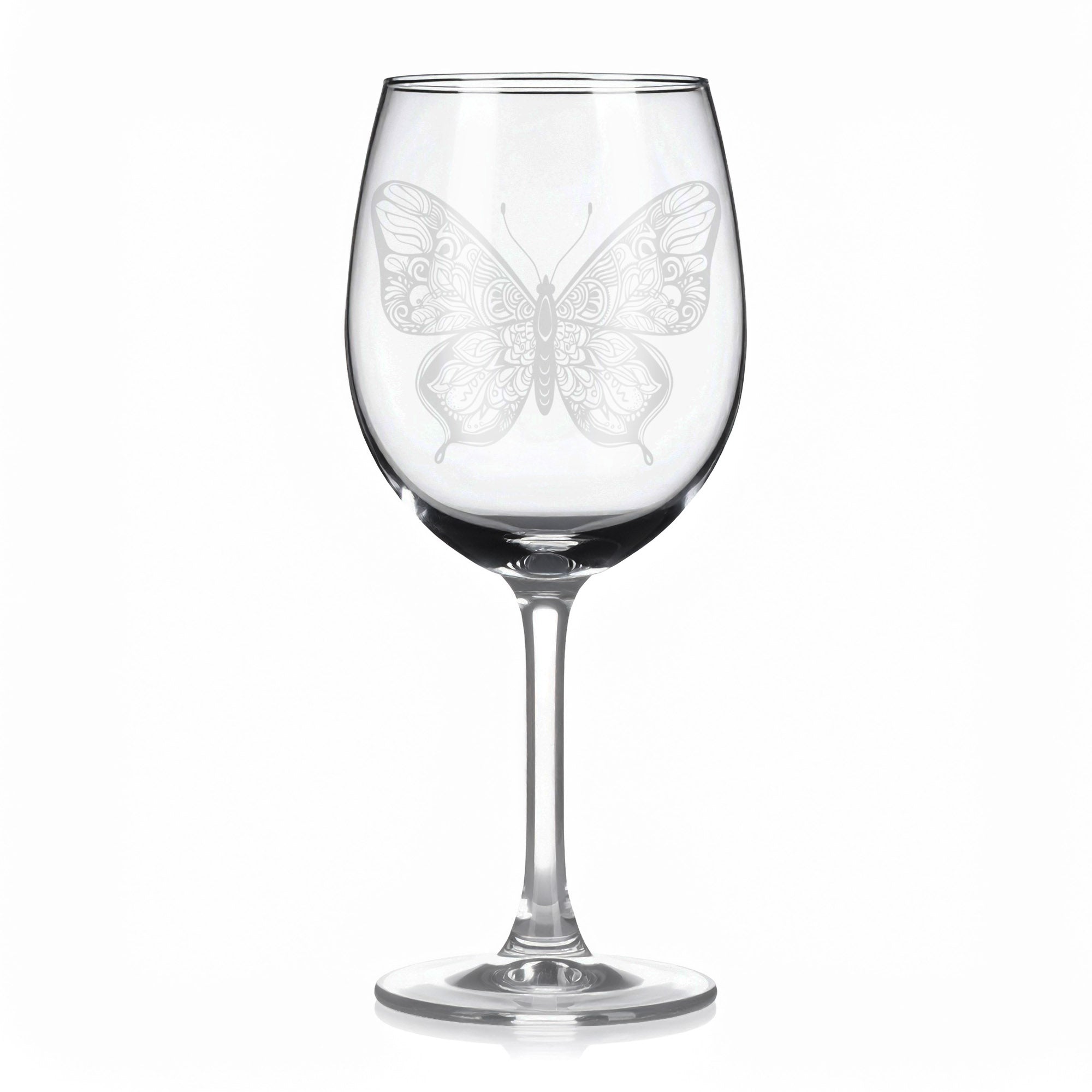 Sklenice na víno s gravírováním mandaly motýla II – Tanec svobody