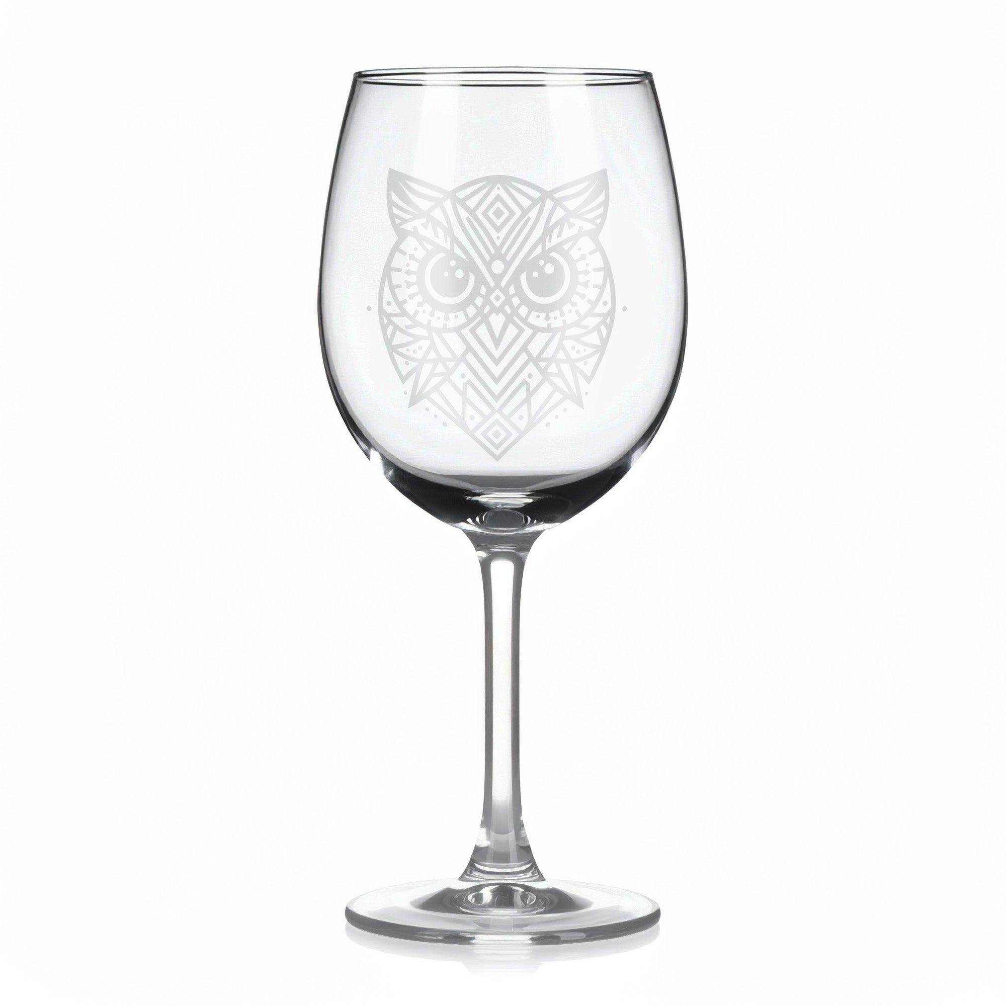 Sklenice na víno s geometrickými motivy zvířat – sova (hlava)
