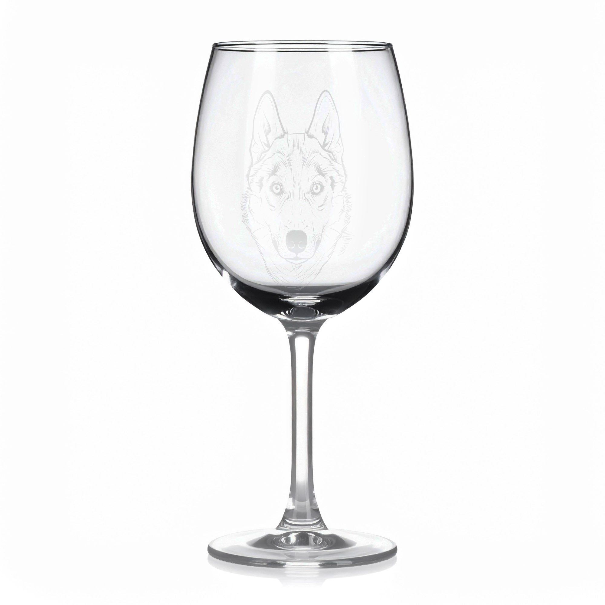 Sklenice na víno s gravírovaným motivem sibiřského huskyho
