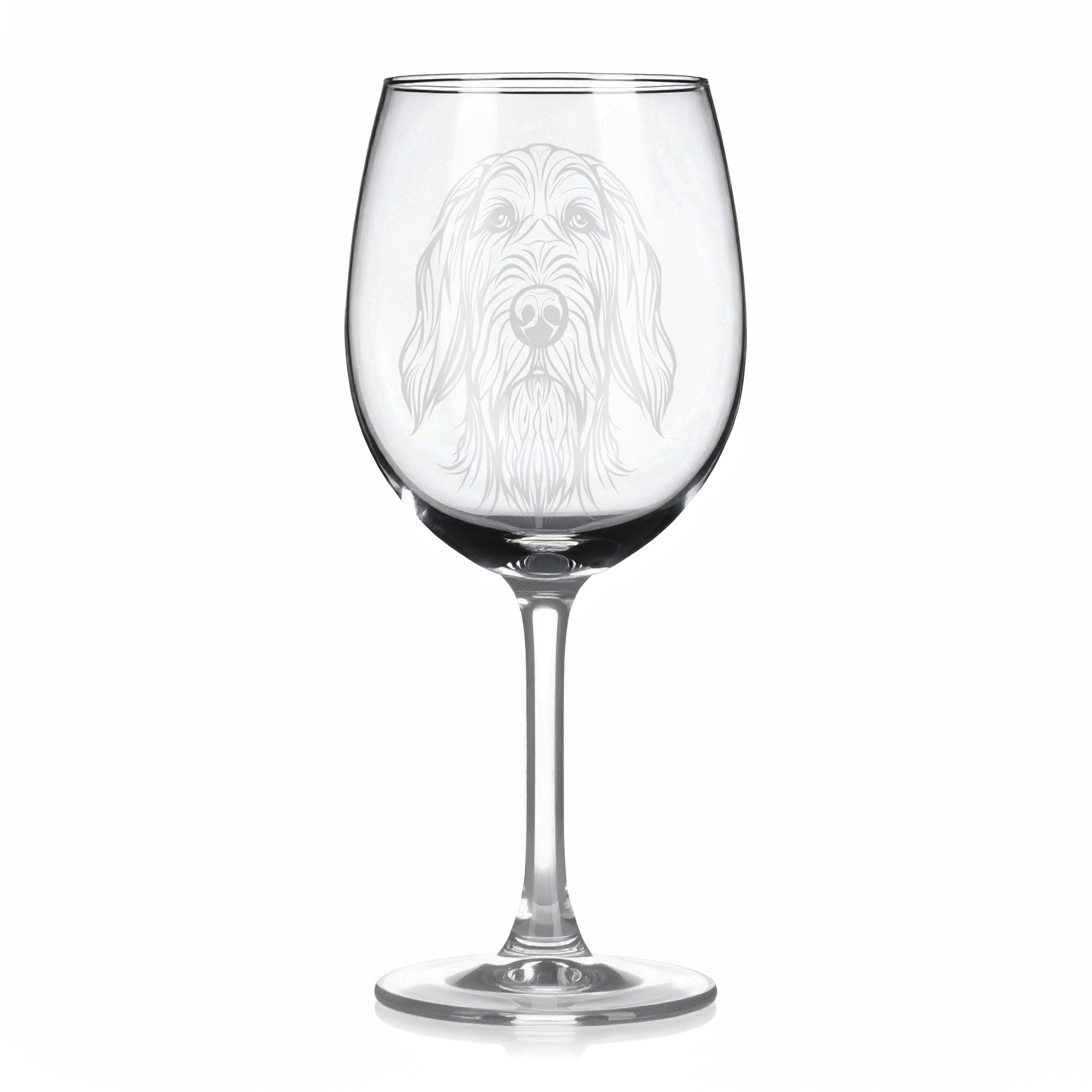 Sklenice na víno s gravírovaným motivem psa Spinone Italiano.